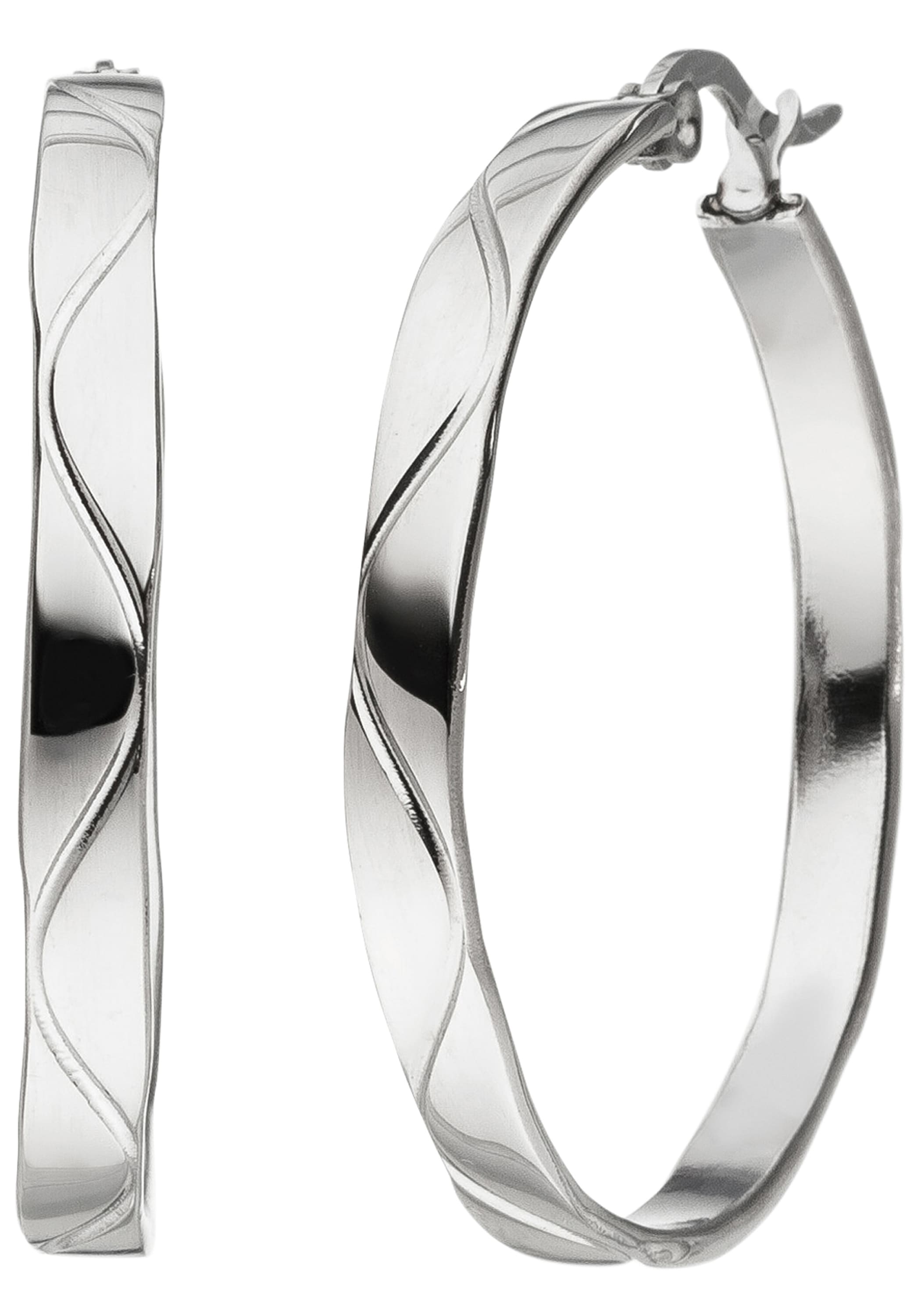 Paar Creolen JOBO, silber (edelstahlfarben), Ohrringe, Damen, 34mm, Edelstahl, aus Edelstahl 34 mm