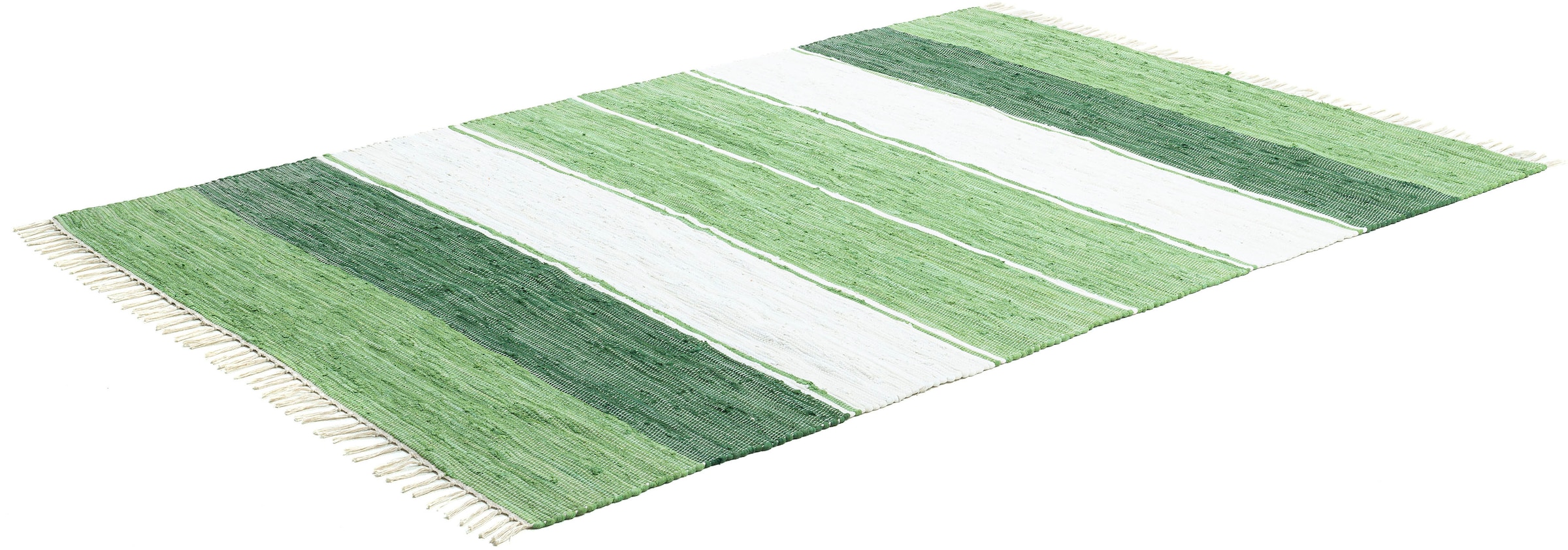 THEKO Teppich »Stripe Cotton«, rechteckig, 5 mm Höhe, Flachgewebe, gestreift, reine Baumwolle, handgewebt, mit Fransen
