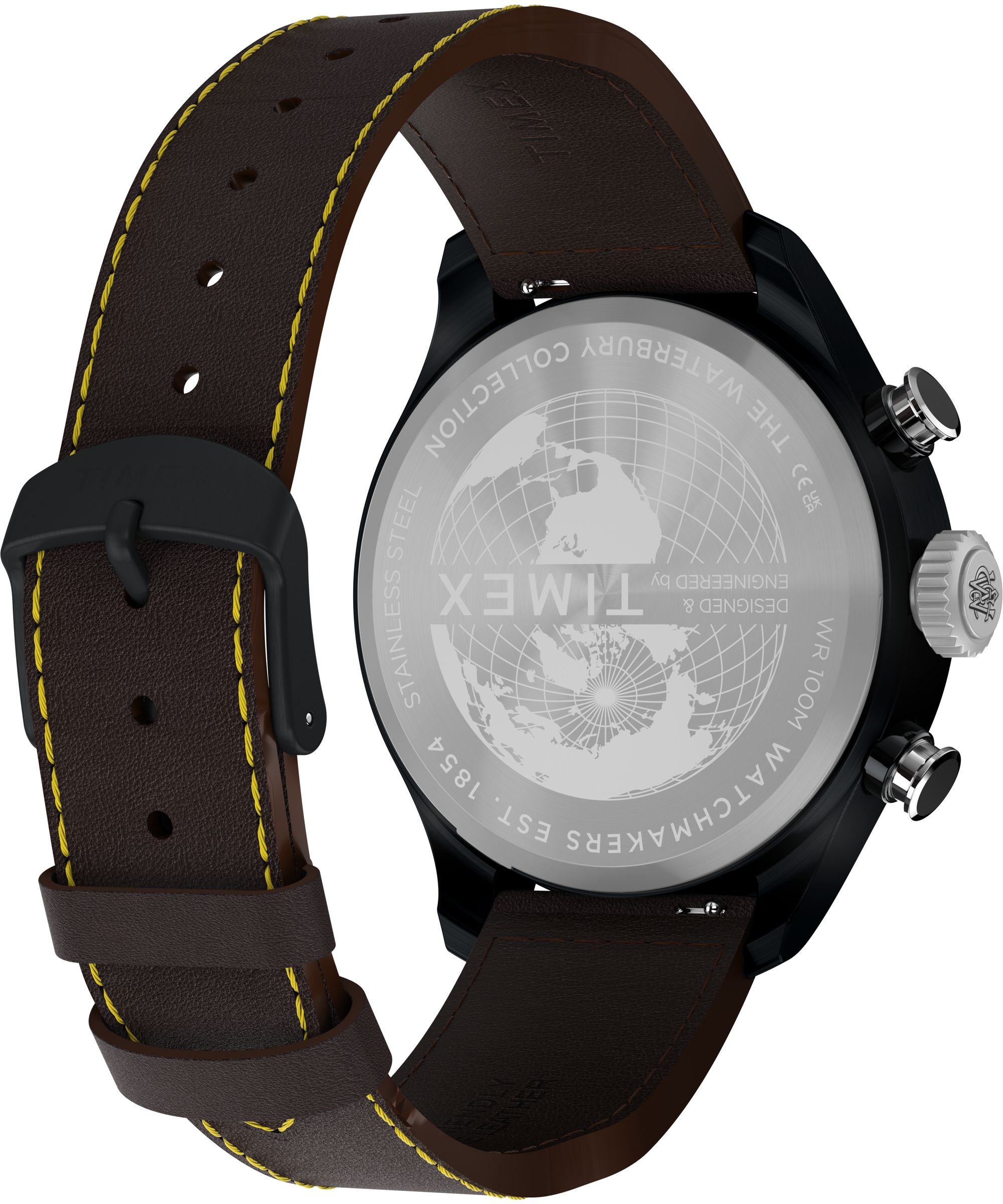 Timex Quarzuhr »Waterbury Ace Fly-Back Chronograph« Armbanduhr, Herrenuhr, Lederarmband, analog, Beleuchtung