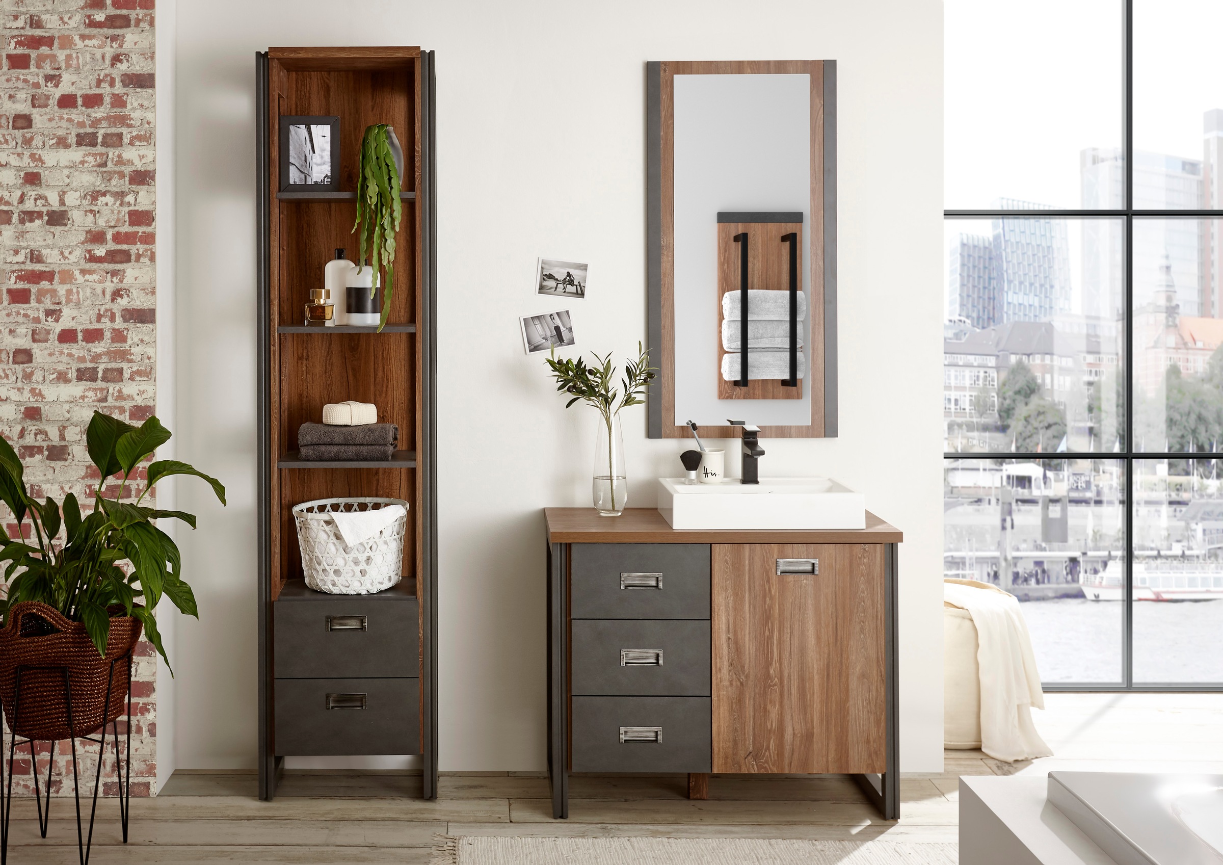 Home affaire Badmöbel-Set "Detroit, Bad im Industrialdesign, 3-teiliges Bad günstig online kaufen