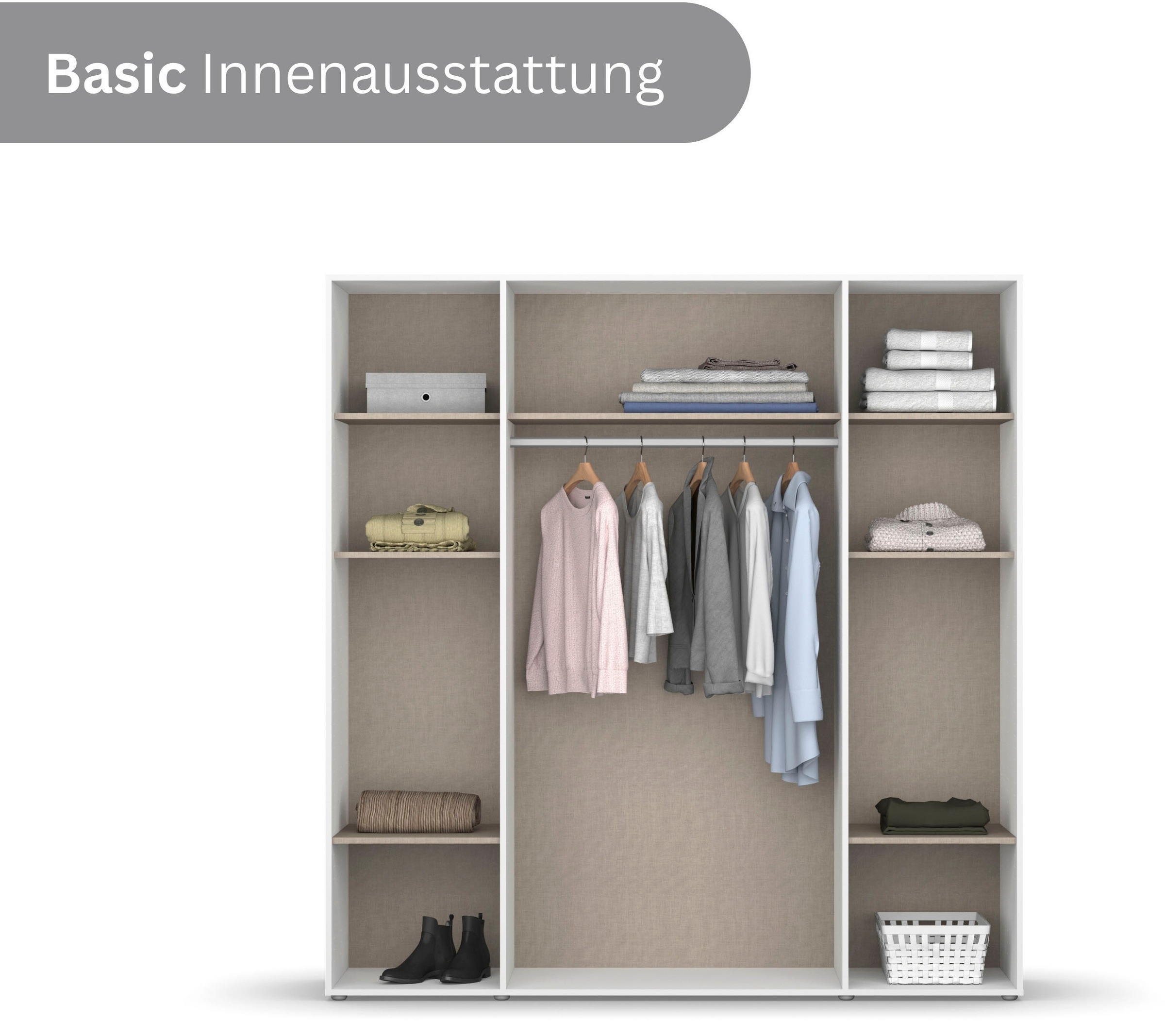 rauch Drehtürenschrank »Kleiderschrank Schrank Garderobe Wäscheschrank VOYAGER«, (in 3 verschiedenen Ausstattungen BASIC/CLASSIC/PREMIUM), mit modernen Griffen in Graumetallic und Spiegel