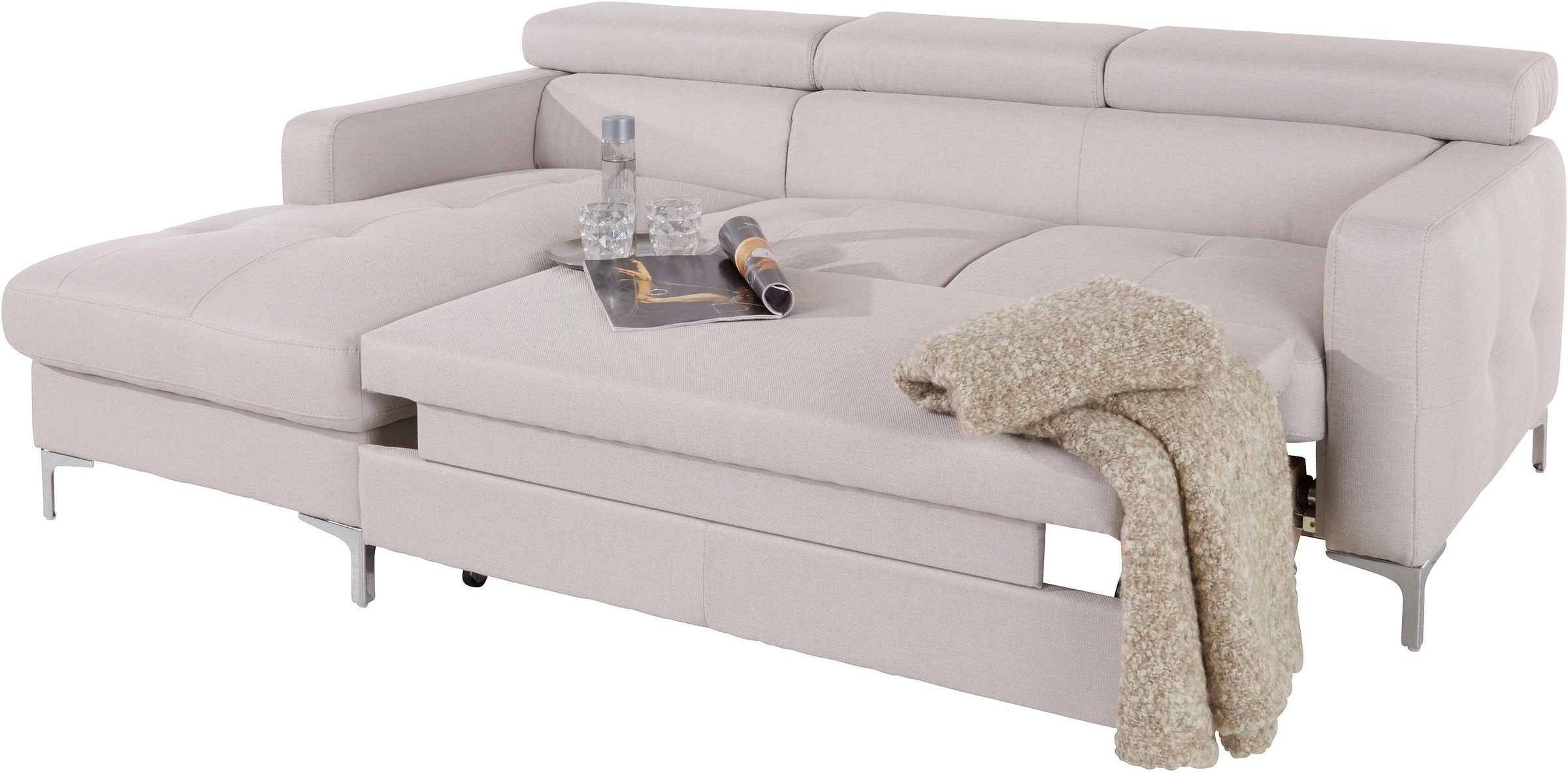 COTTA Ecksofa »Sammy L-Form«, mit Kopfteilverstellung, wahlweise mit Bettfunktion & Bettkasten