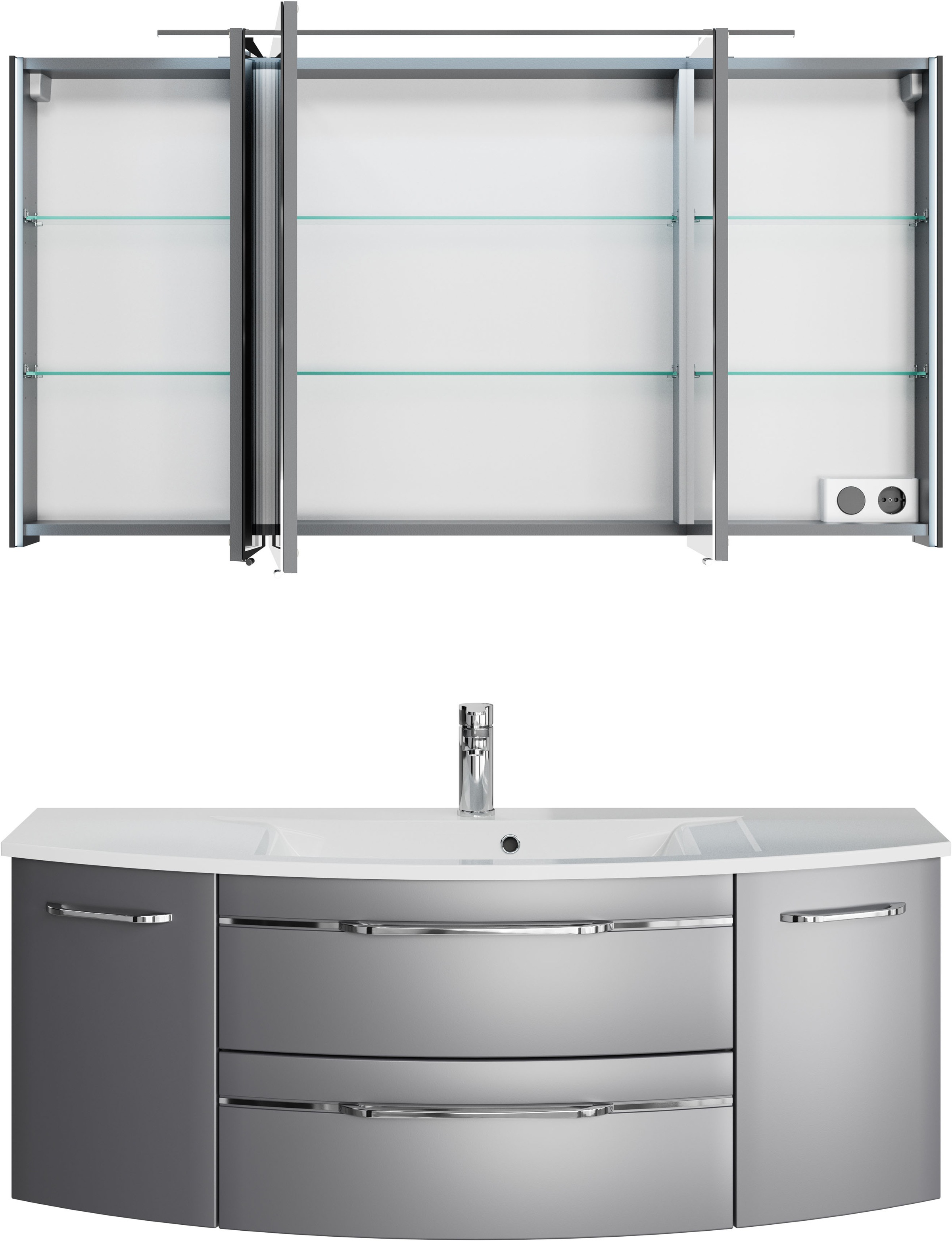 Thumbnail - Saphir Badmöbel-Set "Serie 7045 2-teilig Mineralmarmor-Waschtisch mit LED-Spiegelschrank" Set, 2 Stk. tlg.