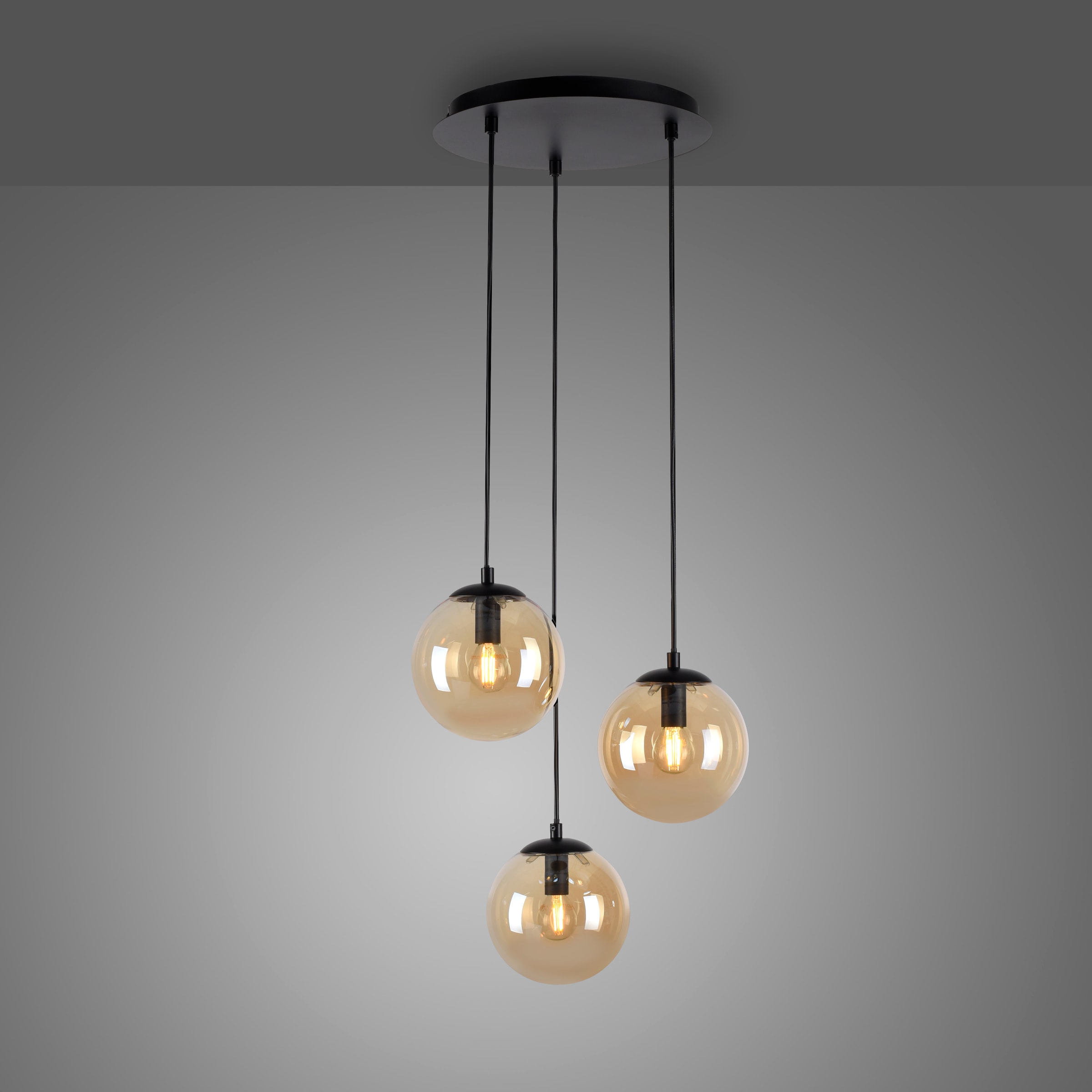my home Pendelleuchte »Nymölla«, 3 flammig, Leuchtmittel E14 | ohne Leuchtmittel, Hängeleuchte mit großen Glaskugeln, amberfarben oder opal matt weiß
