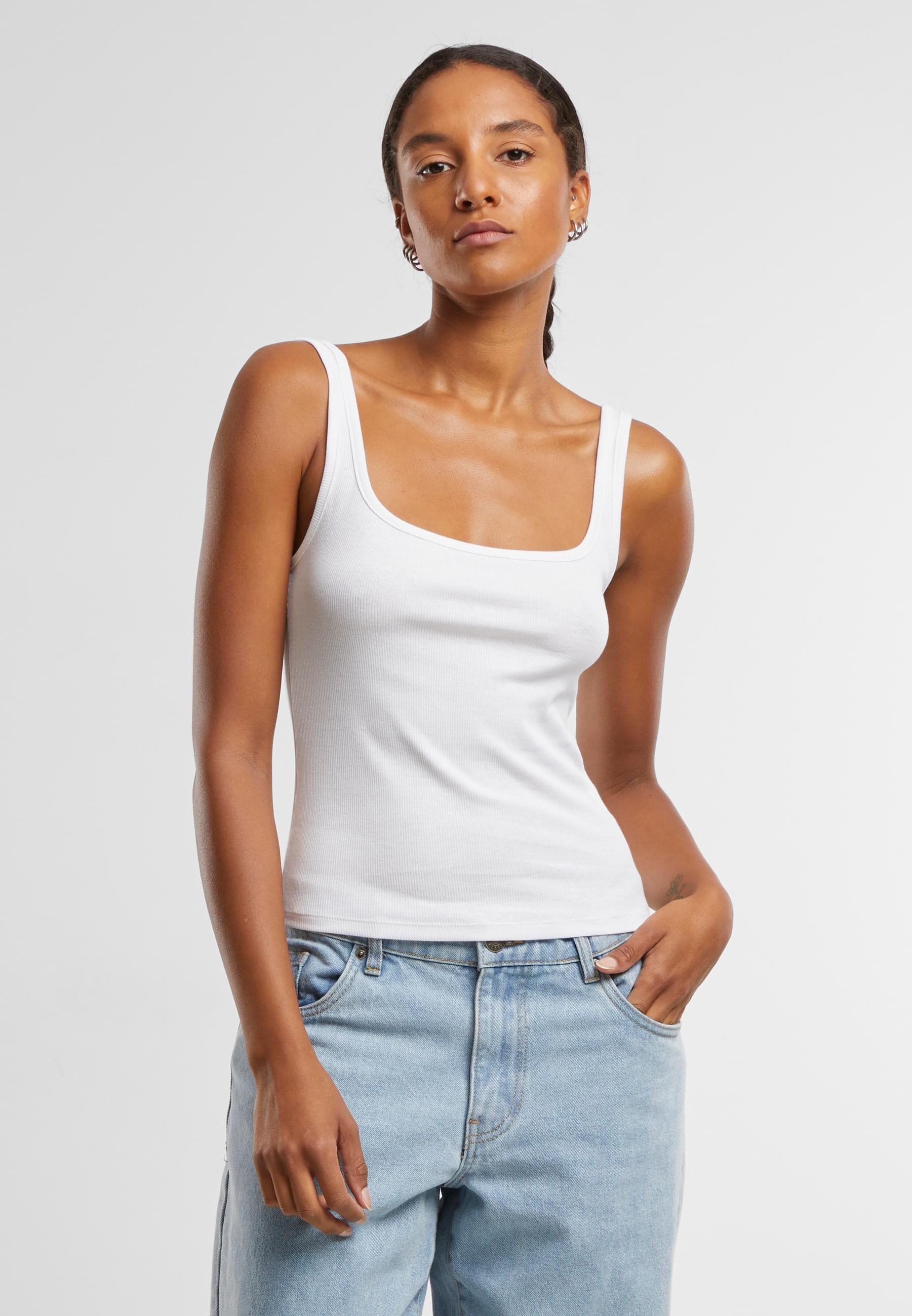 URBAN CLASSICS Muskelshirt »Urban Classics Ladies Wide Neck Rib Top 2-Pack«, (1 tlg.)