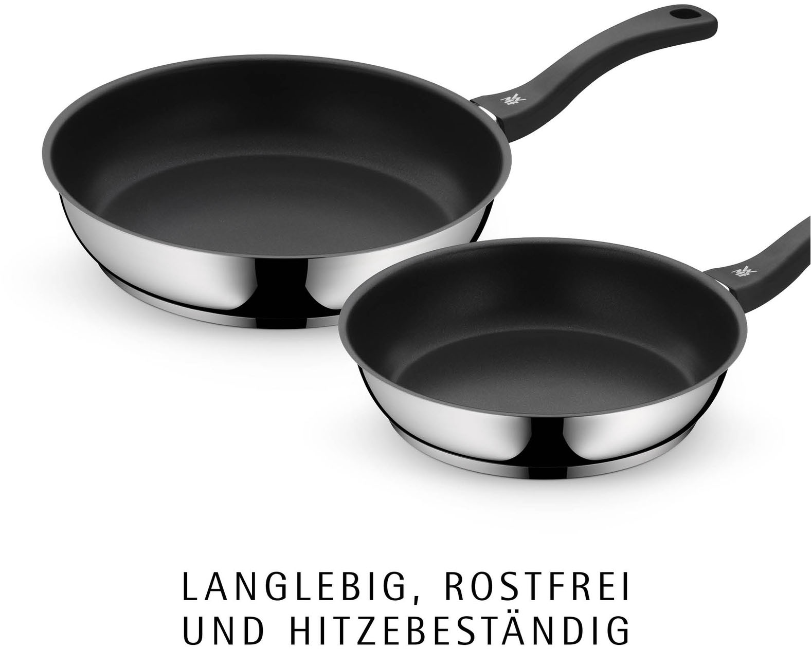 WMF Pfannen-Set »Devil Bratpfanne 28 cm + 20 cm« Cromargan® Edelstahl Rostfrei 18/10 Set, Bratpfannenset (20 + 28 cm), 2 Stk. tlg. Induktion, Antihaftbeschichtung, für alle Herdarten geeignet