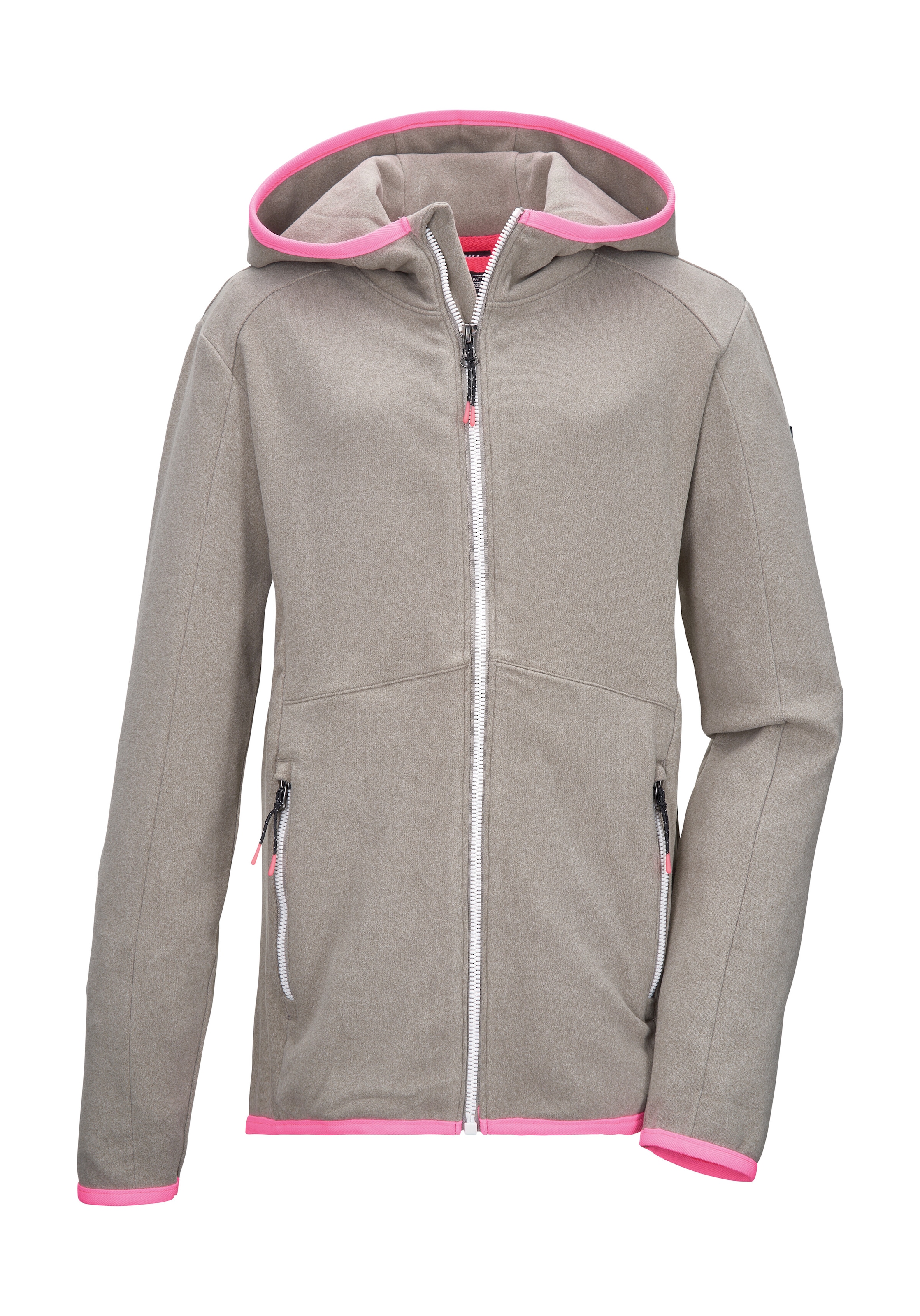 Killtec Strickjacke "KOS 152 GRLS FLX JCKT" Elastische Kinderjacke mit Kapuze und Kinnschutz im Melange-Look