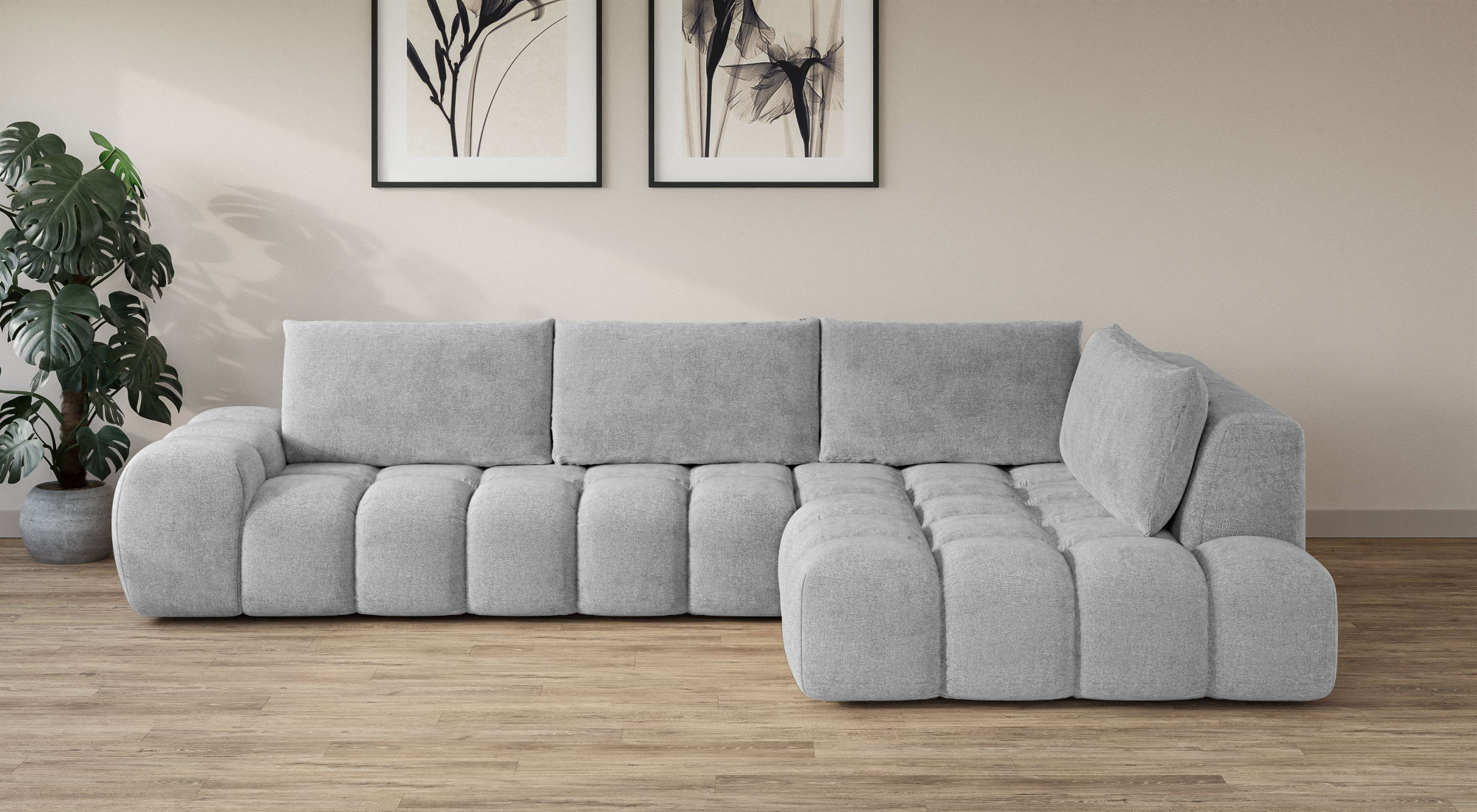 OTTO home Ecksofa "AZITA L-Form, XL 296 cm - Designsofa in Bubble-Optik" lose Rückenkissen, traumhafte Steppung