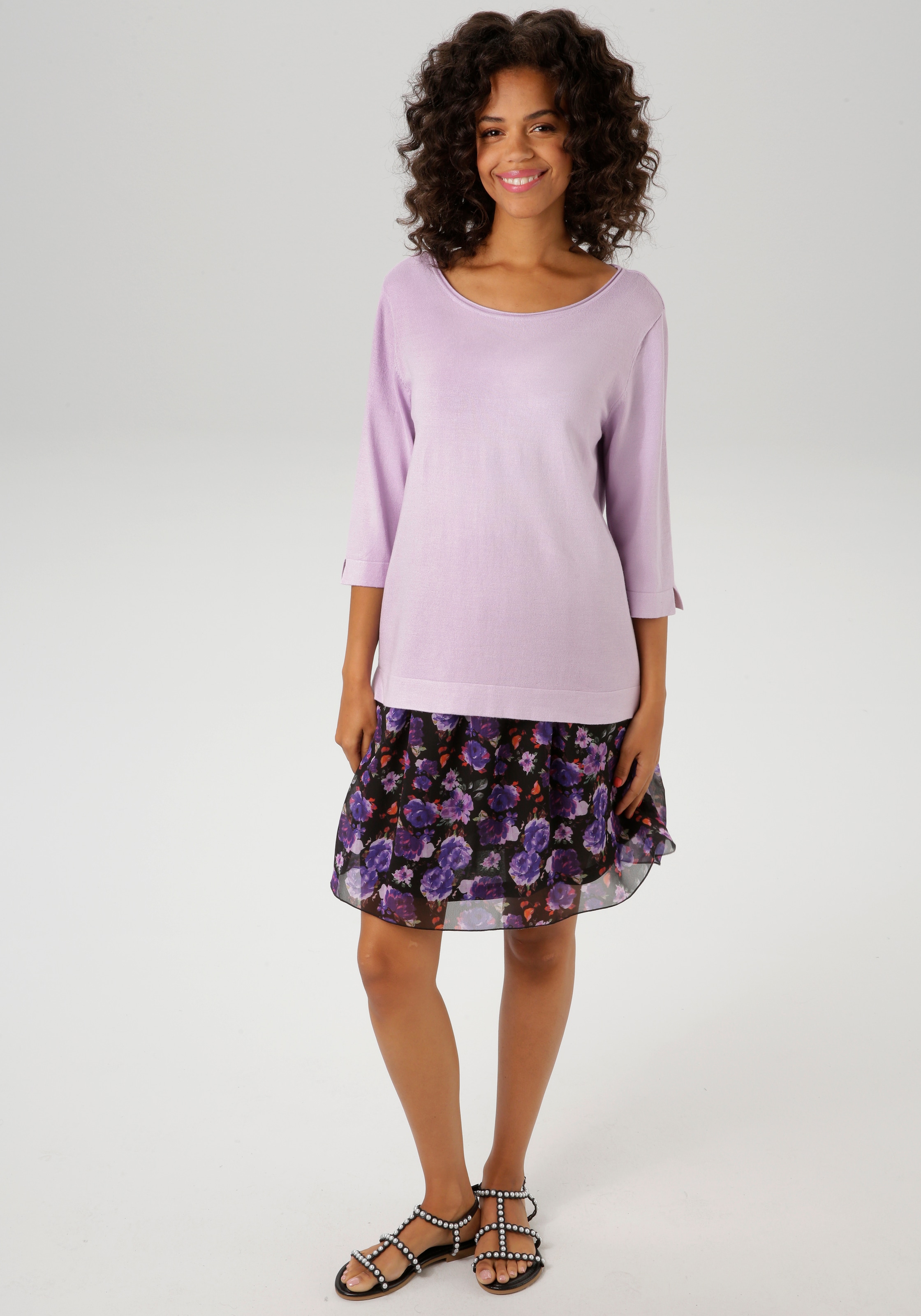 Aniston CASUAL Strickpullover, mit kleinem Schlitz an den 3/4-langen Ärmeln - NEUE KOLLEKTION