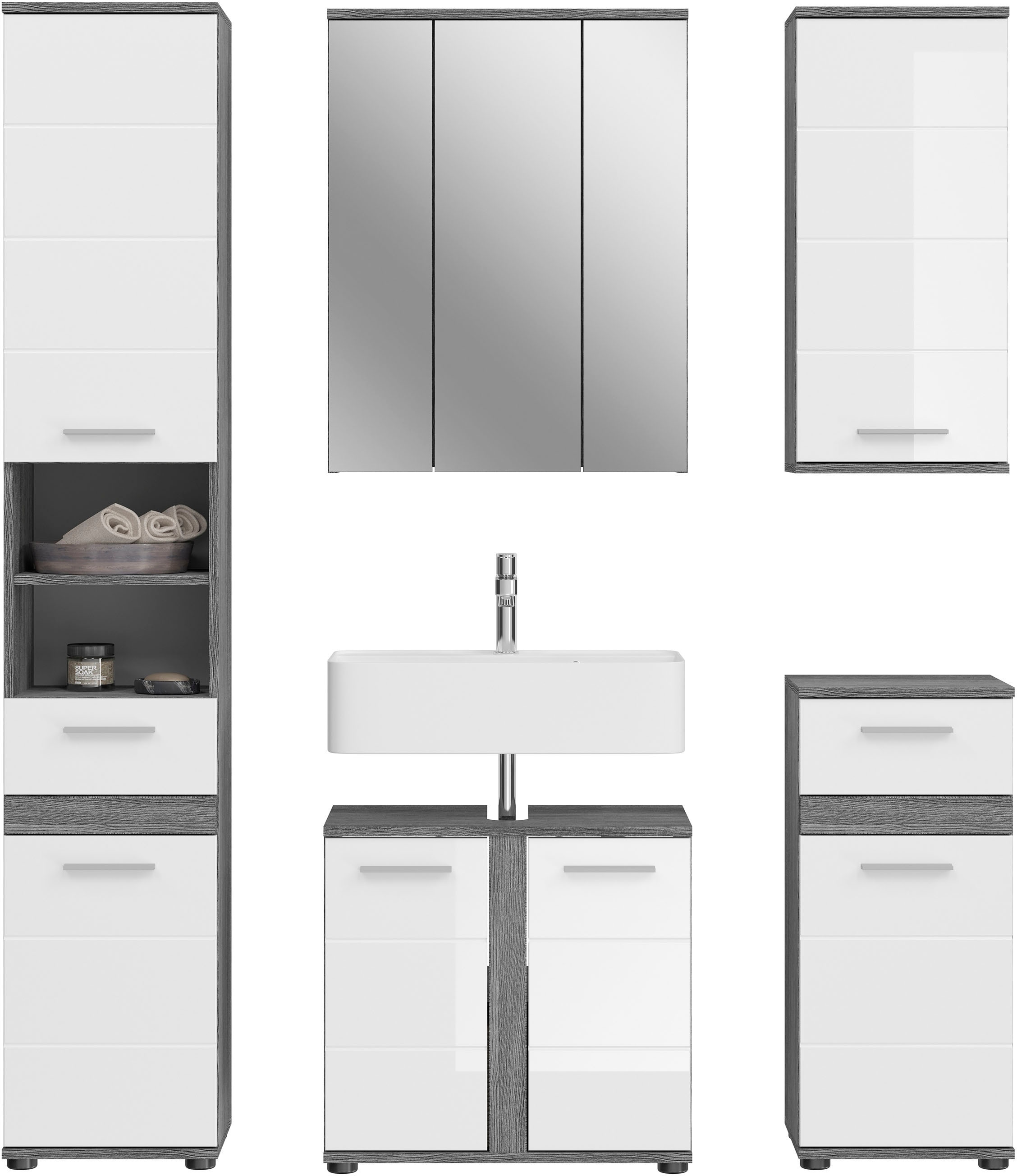 welltime Badmöbel-Set "LUCCA, 5-teilig, TOPSELLER, MDF Hochglanzfront, best günstig online kaufen