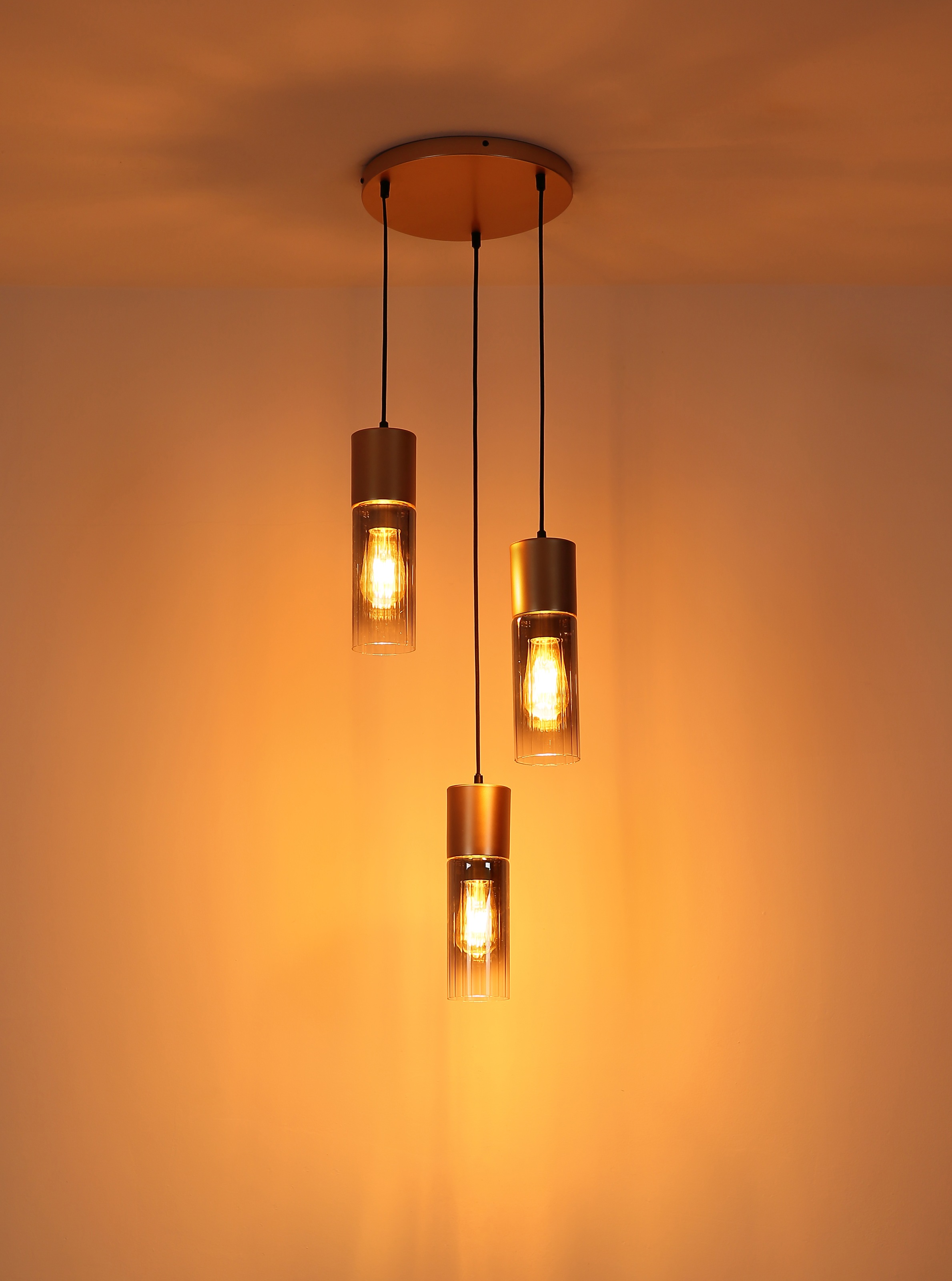 GLOBO LIGHTING Hängeleuchte »ANNIKA« E27 1 Stk. Hängeleuchte Cappuccino, Rauchglas Rillen, 3 Höhen, E27