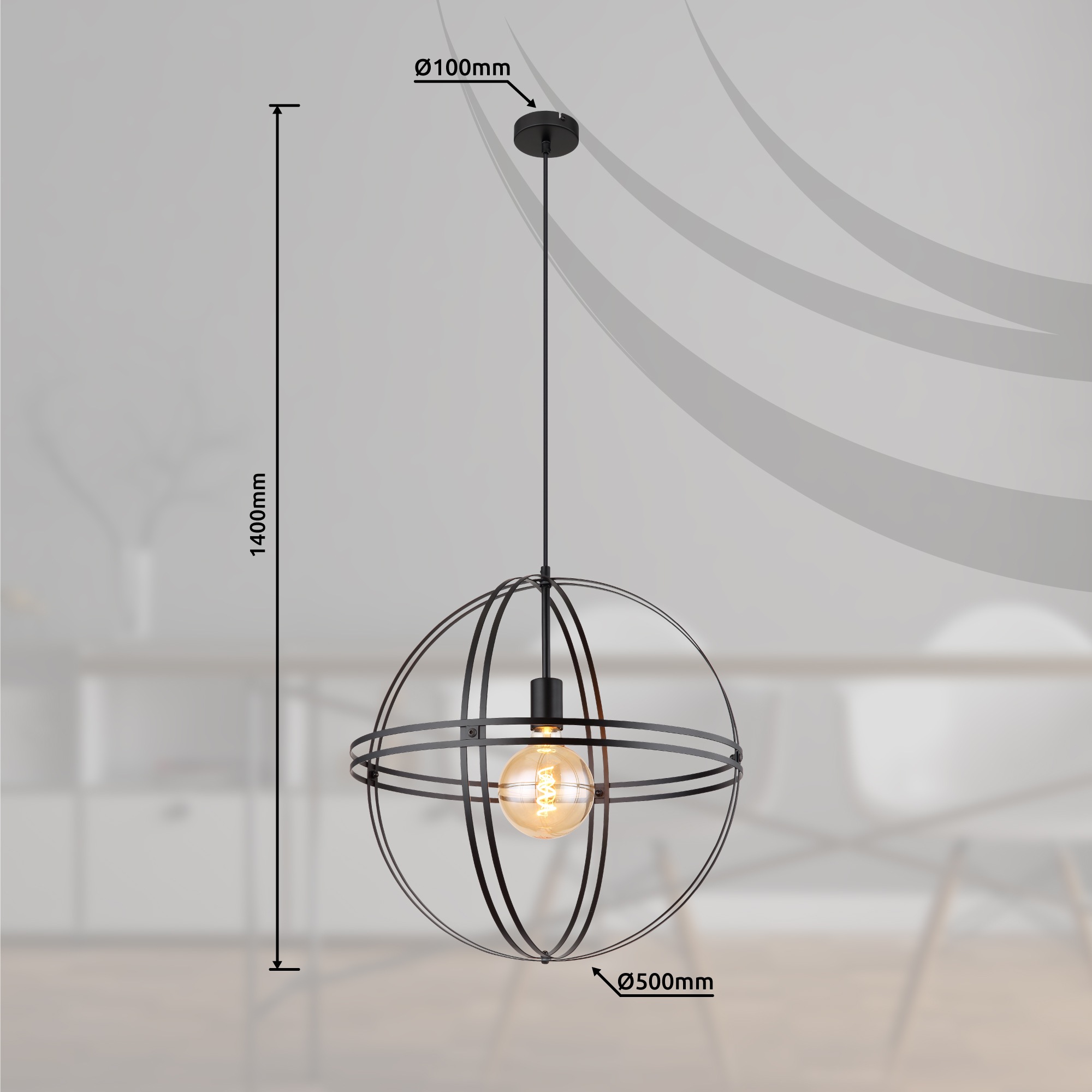 GLOBO LIGHTING Hängeleuchte »TAMARA« E27 1 Stk. Hängeleuchte für Esszimmer schwarz modern