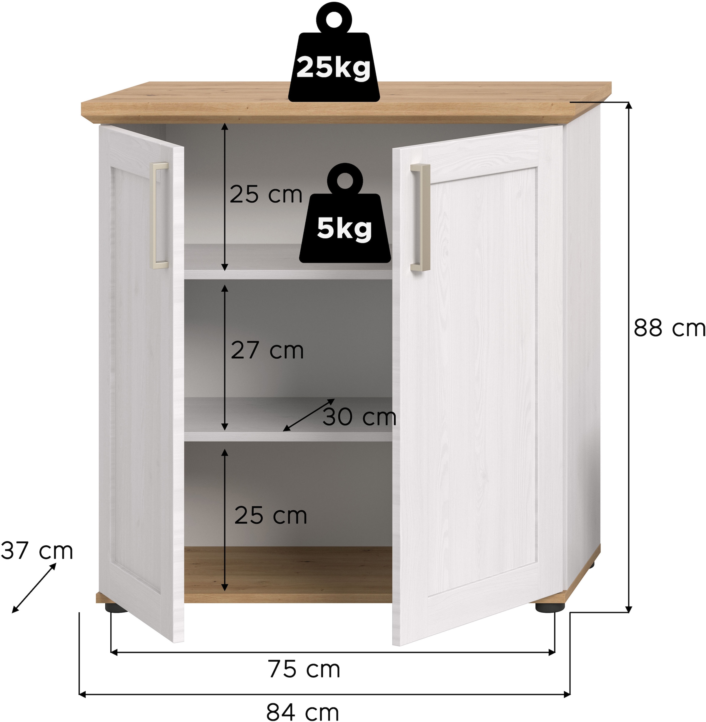 Home affaire Kommode »Cosenza«, Cosenza Highboard 88 cm, 2 Türen, 3 Fächer, Wohnzimmer