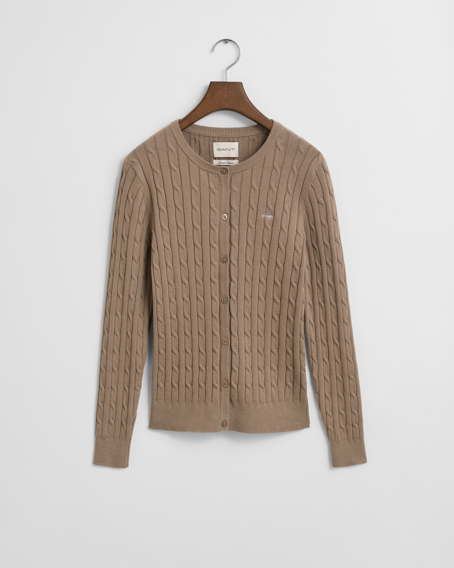 Gant Cardigan »STRETCH COTTON CABLE«, Zopfmuster, Slim Fit, Rundhals