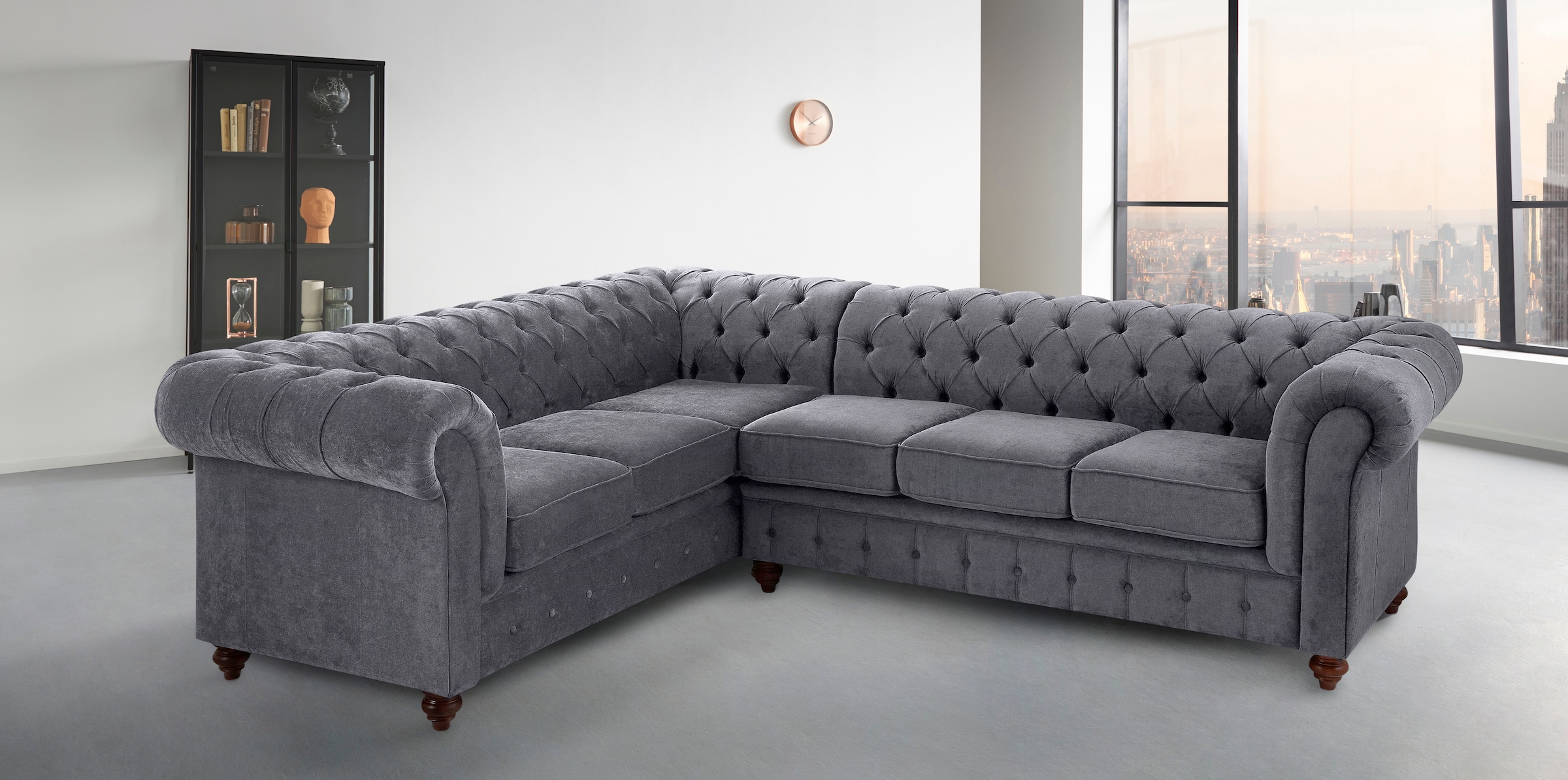 Home affaire Chesterfield-Sofa "Chesterfield Ecksofa, auch in Leder L-Form", hochwertige Knopfheftung, langer Schenkel l