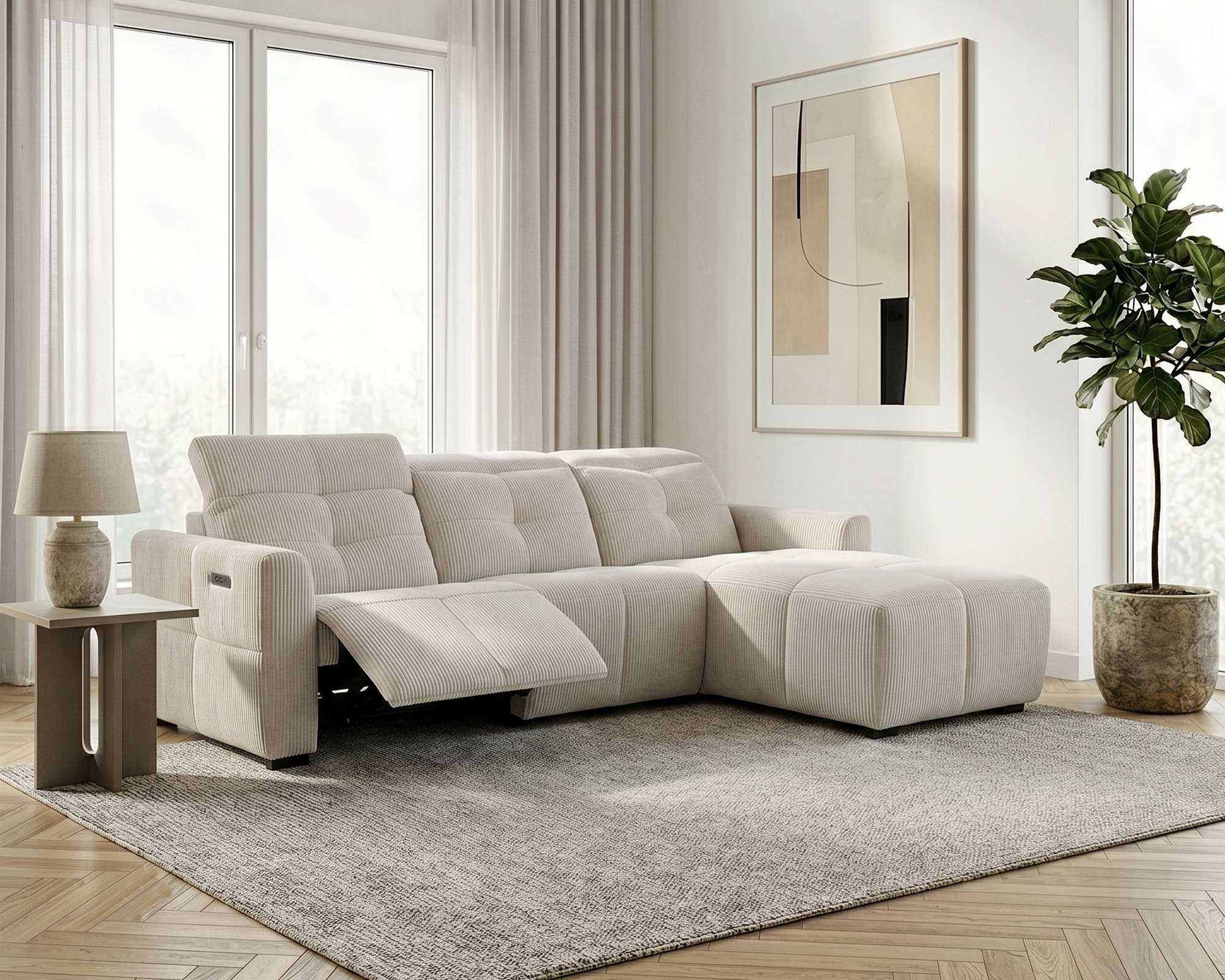 OTTO home Ecksofa "CAARLA Cord, L-Form, 261 cm, man. oder elektr. Relaxfunktion (USB-A/C)" mit USB-A und USB-C bei elektrischer Ausführung, Kopfteilverstellung