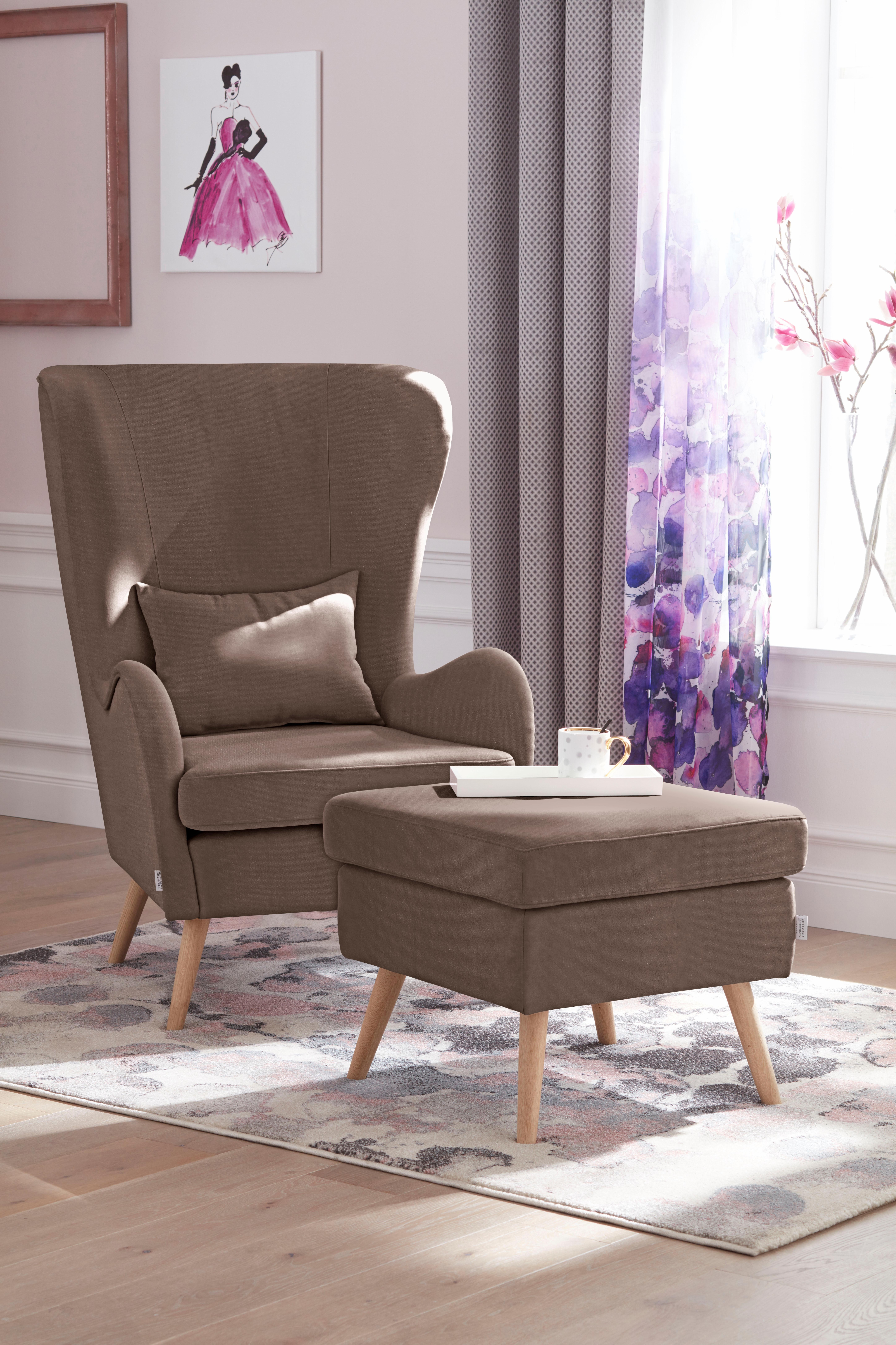 OTTO home Sessel "Salla auch in Fellimitat und Feincord, viele Bezugsarten, Ohrensessel" wahlweise mit oder ohne Hocker; großer Sessel: Maße B/T/H: 78/94/118cm
