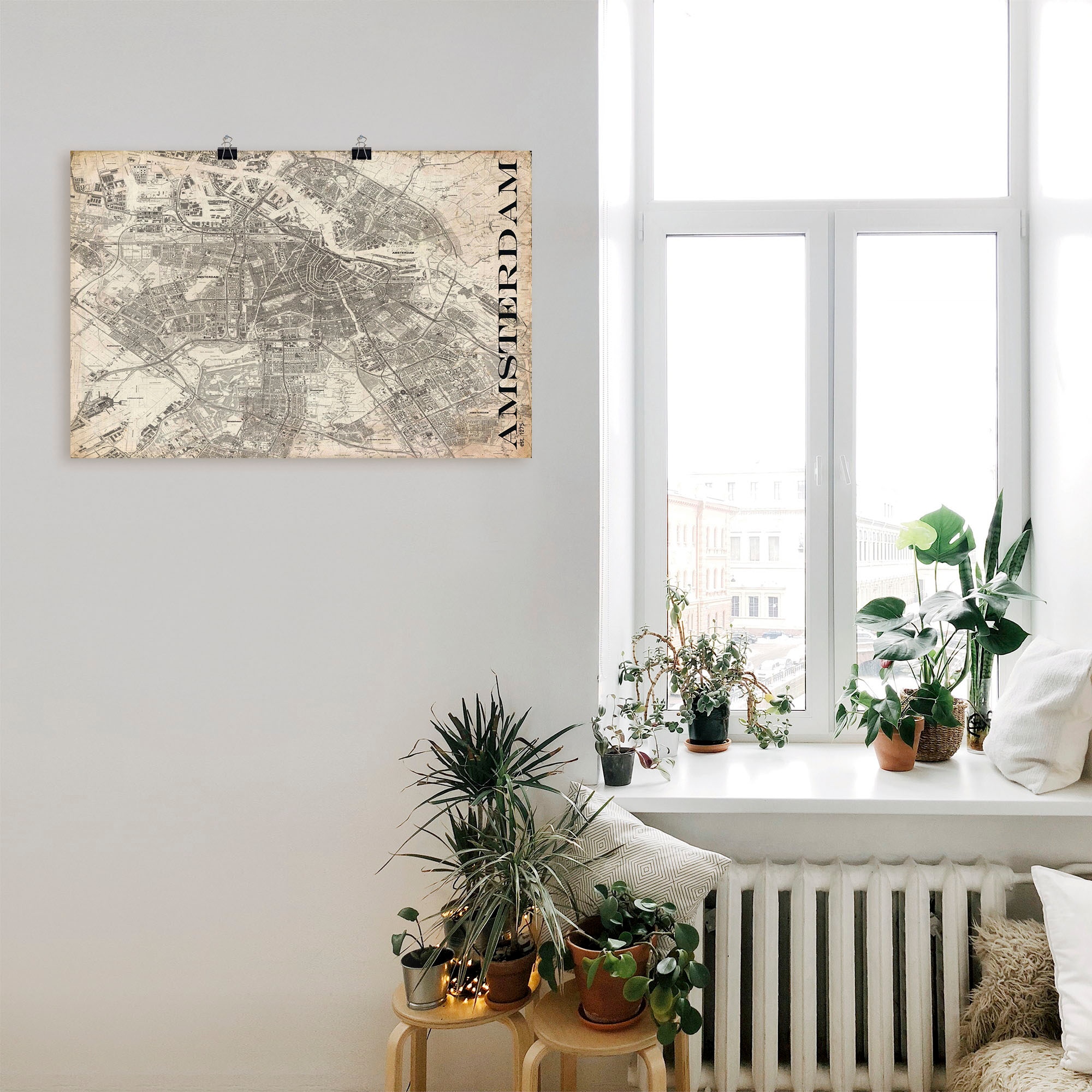 Artland Wandbild »Amsterdam Karte Straßen Karte Grunge«, Niederlande, (1 St.), als Alubild, Leinwandbild, Wandaufkleber oder Poster in versch. Größen