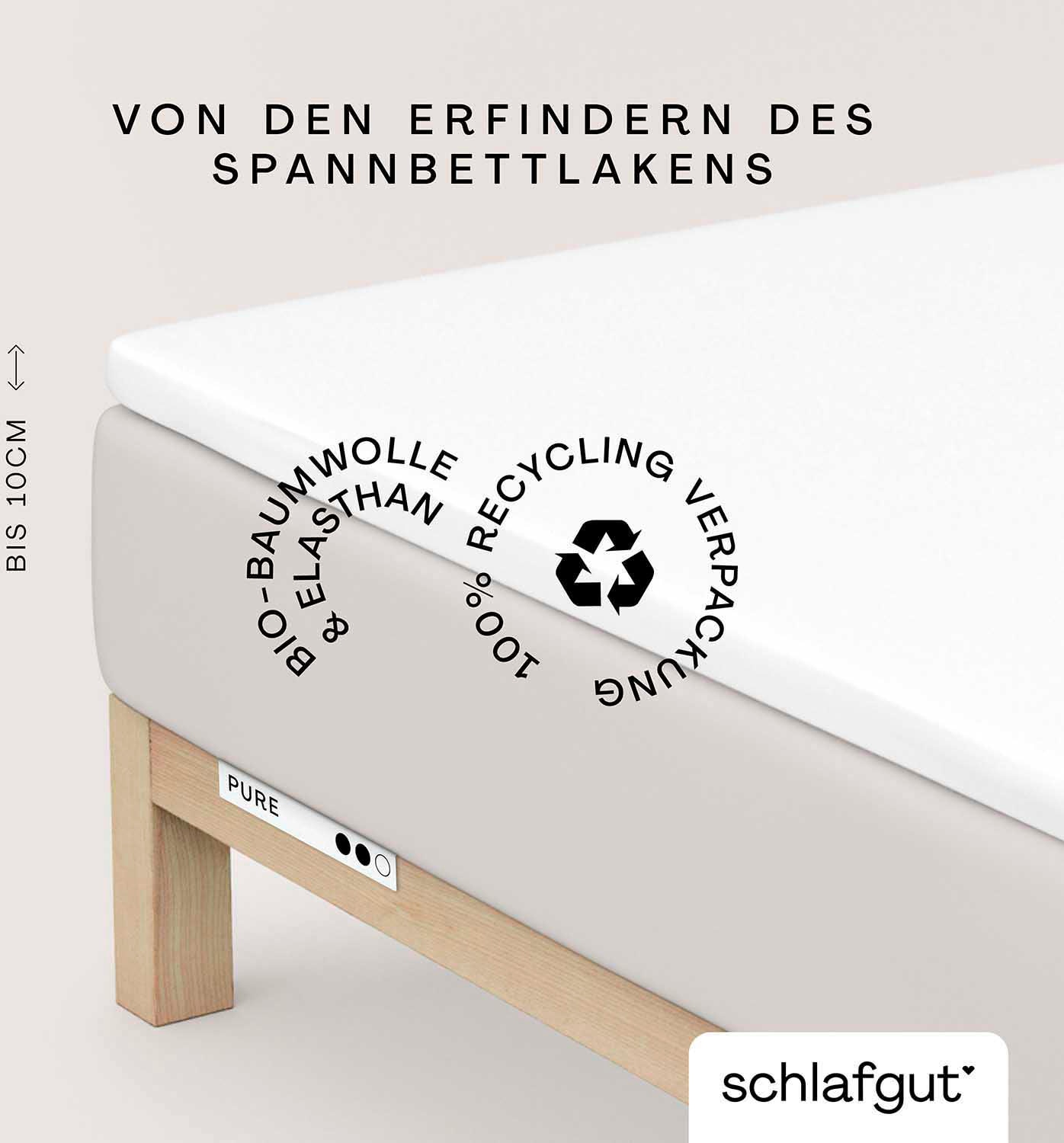 Schlafgut "PURE TOPPER Bio-Baumwolle mit Elasthan 170 g/m² für Topper bis 10 cm" PREMIUM Laken für Matratzen bis 10 cm Höhe, dehnbar, blickdicht