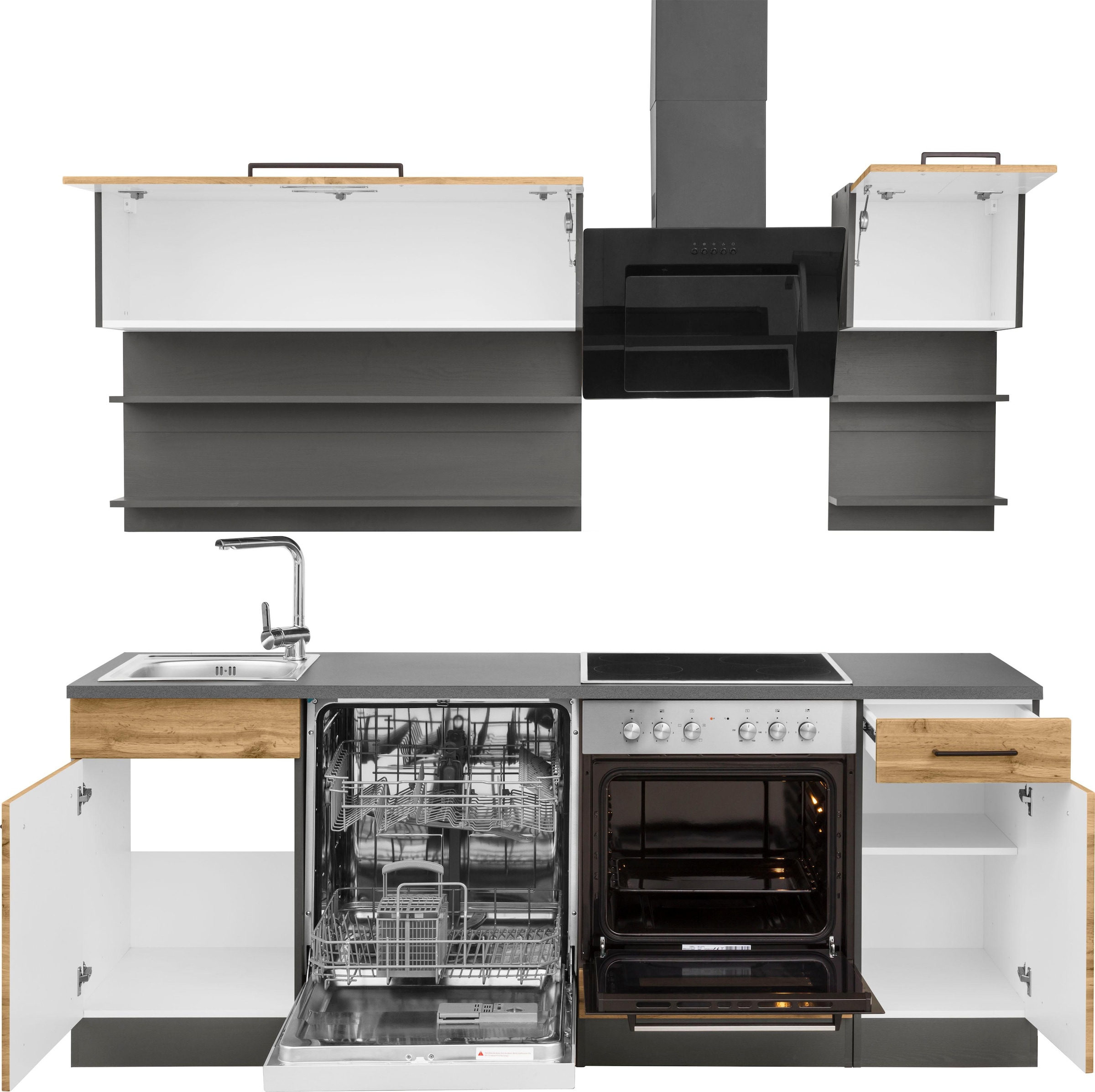 KOCHSTATION Küchenzeile »KS-Tulsa«, ohne E-Geräte, Breite 210 cm, schwarze Metallgriffe, MDF Fronten