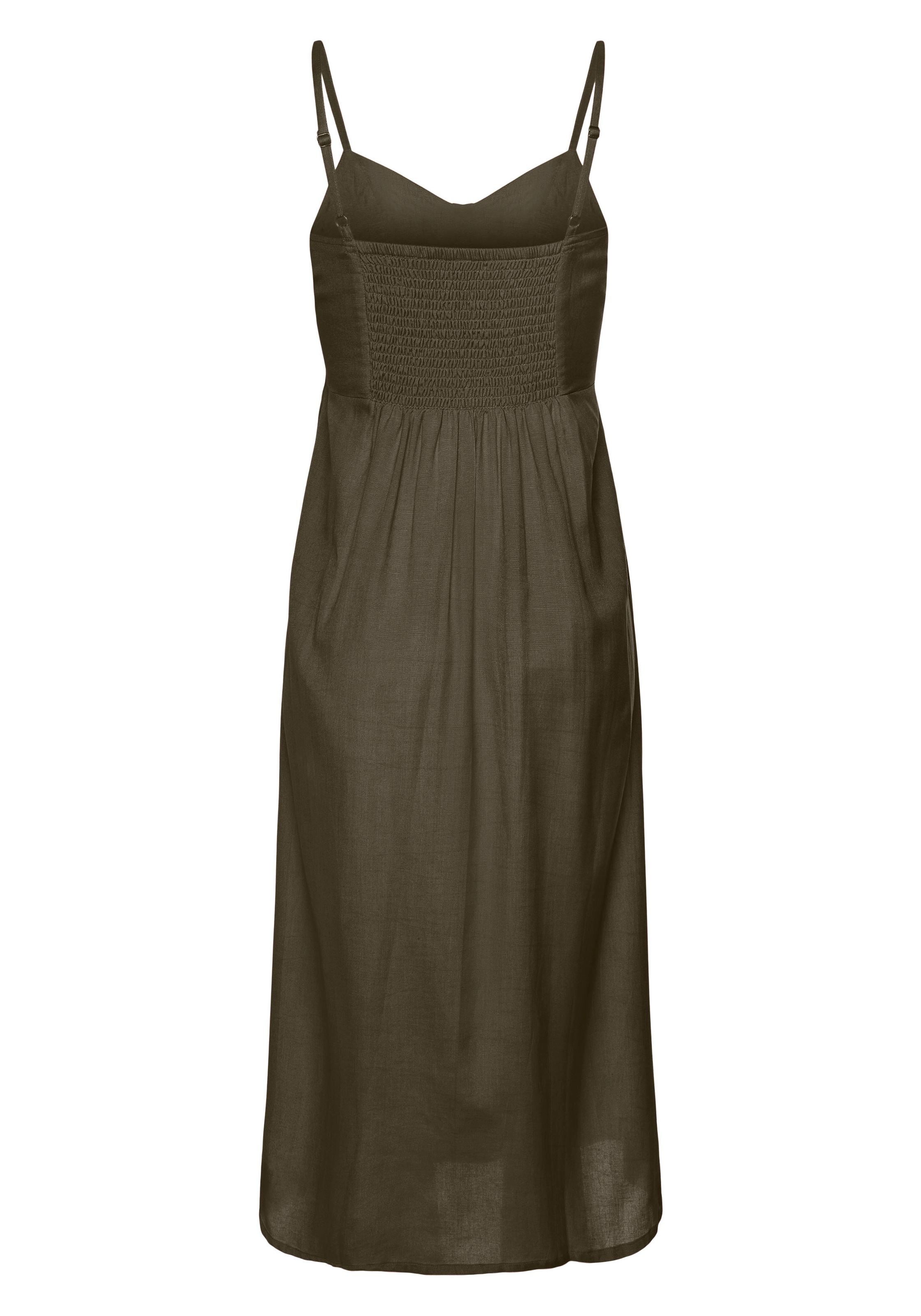 Sommerkleid LASCANA, Damen, Gr. 46, N-Gr, grün (khaki), Web, Obermaterial: 58% Viskose, 28% Baumwolle, 14% Leinen, unifarben, figurumspielend Midi, V-Ausschnitt, Kleider Sommerkleid, aus Leinenmix mit Baumwolle, Midikleid, Strandkleid 3