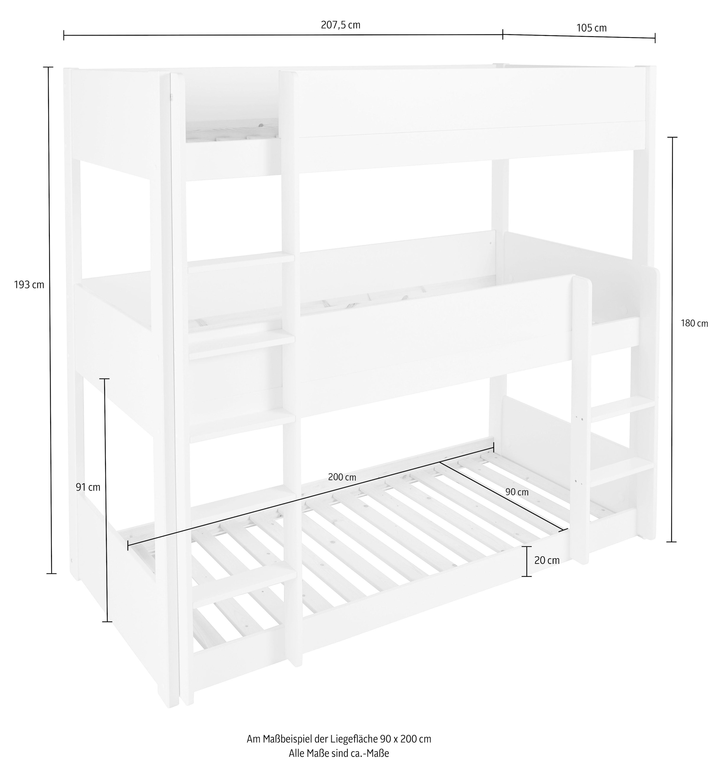 Lüttenhütt Etagenbett »TIPO BESTSELLER! Stockbett, Hochbett, Bodenbett, platzsparend«, (Leitern beidseitig montierbar), mit 3 Schlafplätzen, FSC® zertifiziertes Massivholz (Kiefer)