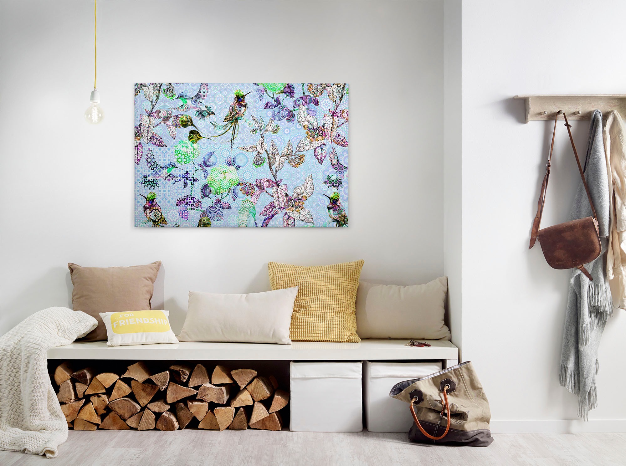 A.S. Création Leinwandbild »exotic mosaic«, Kunst-Vögel-Kinder, (1 St.), Mosaik Keilrahmen Floral Blumen Vögel Leinwand-Bild Wohnzimmer modern