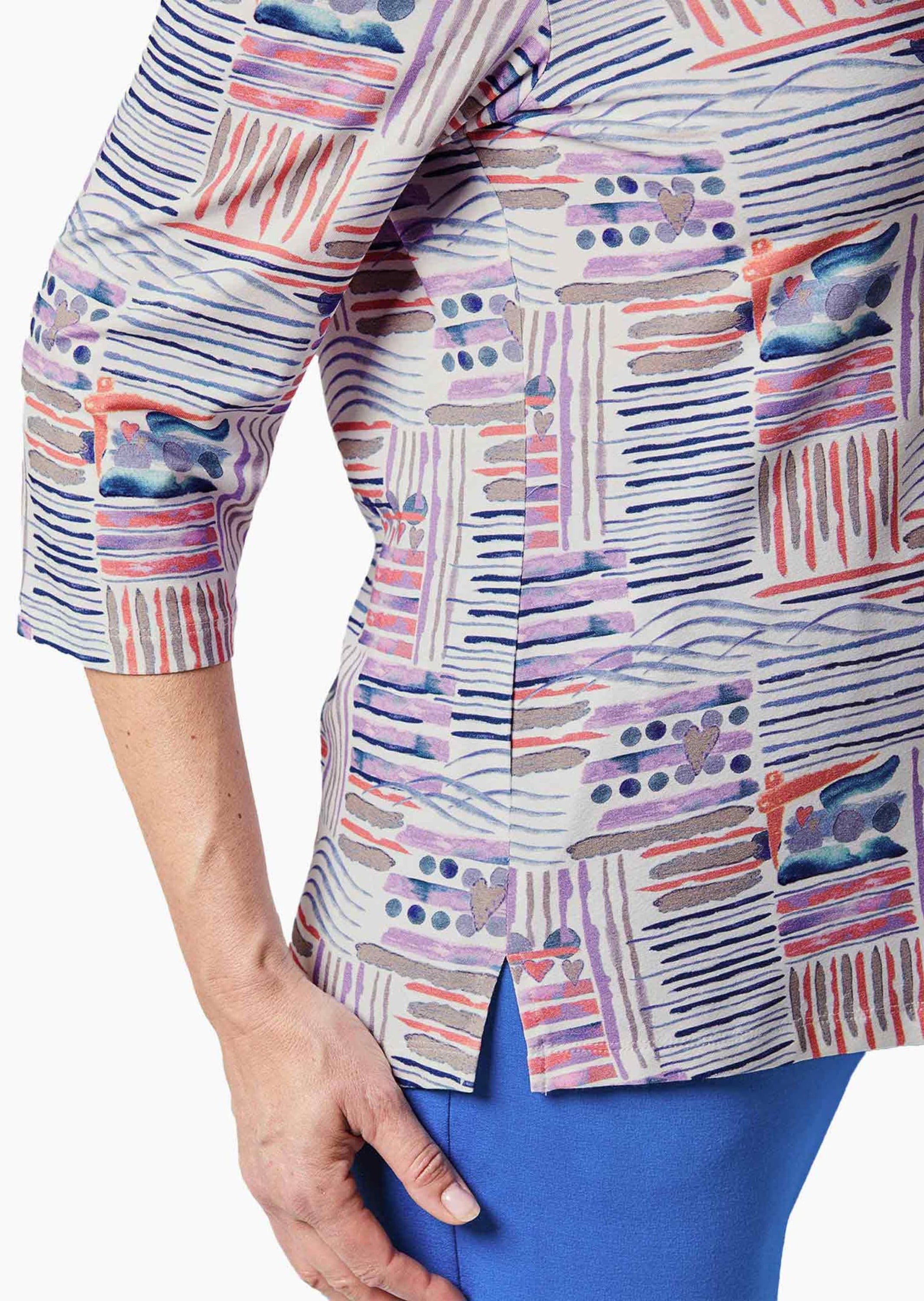GOLDNER Print-Shirt »Kurzgröße Tunika-Druckshirt mit Stehkragen«