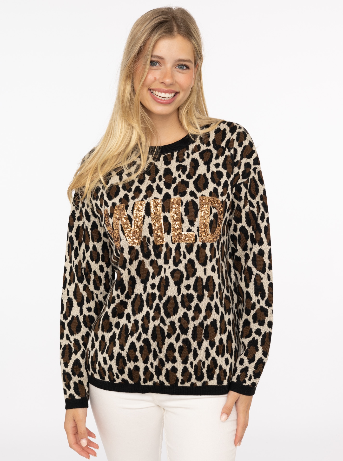 Zwillingsherz Strickjacke ""Wild"", mit Pailletten Motiv "WILD", abgesetzte günstig online kaufen