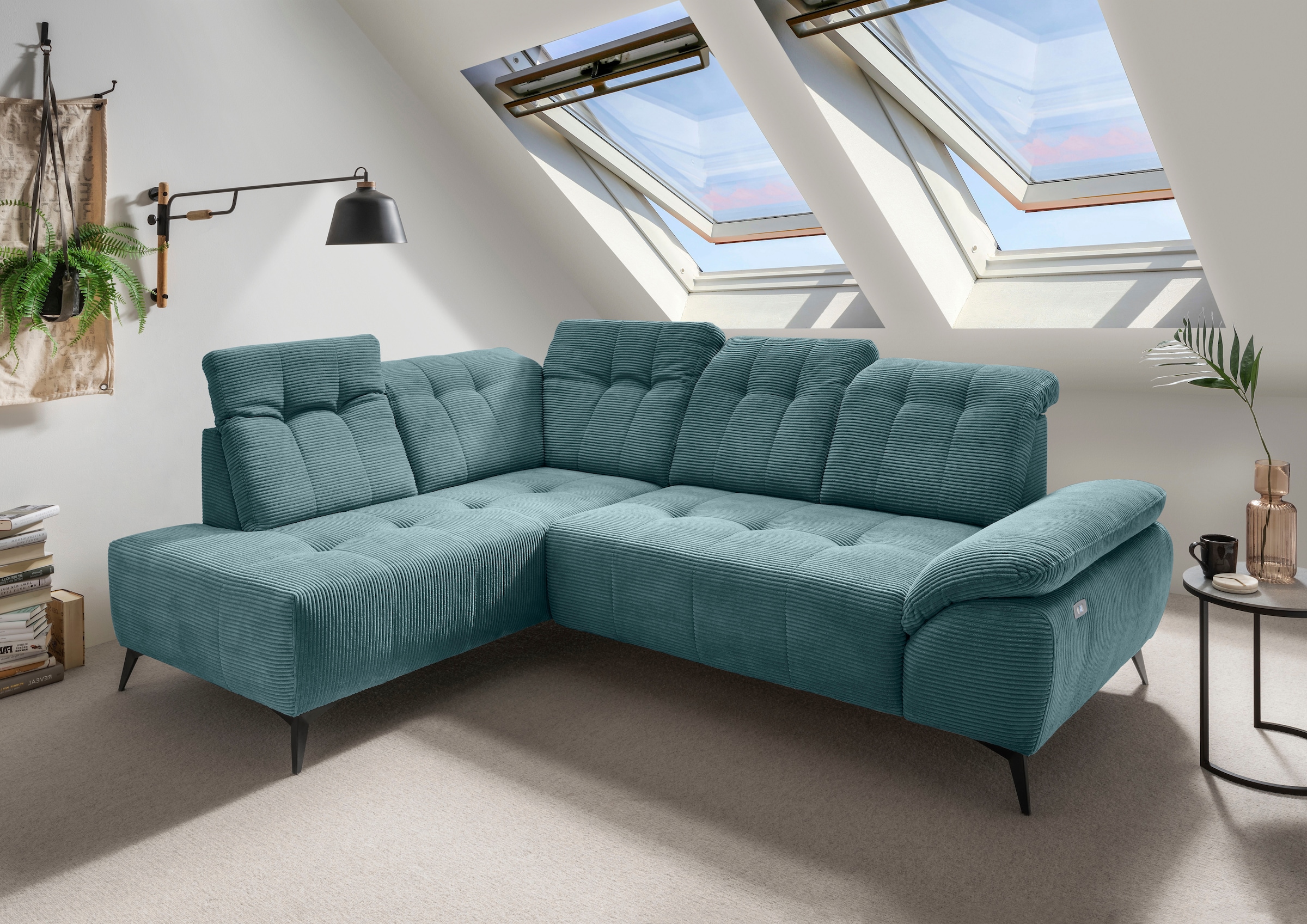 Home affaire Ecksofa "Fiore modern, bequeme Armlehne, tolle Detailverarbeitung, L-Form" elektrischer Sitzvorschub und Kopfstützen höhenverstellbar
