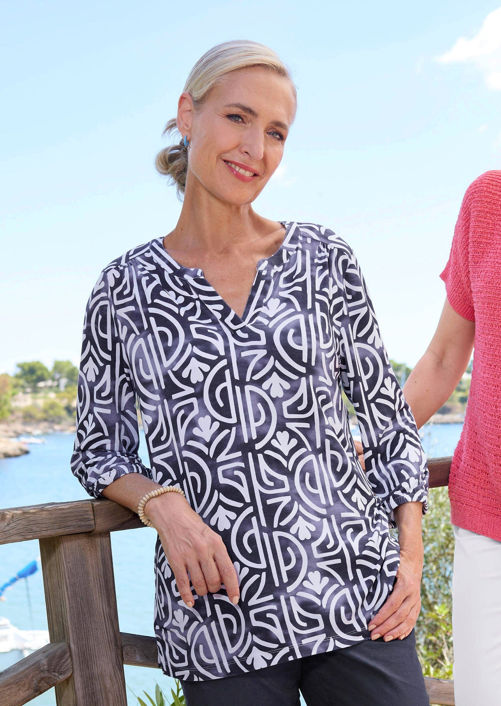 GOLDNER Schlupfbluse »Bluse mit Muster, Halbarm«