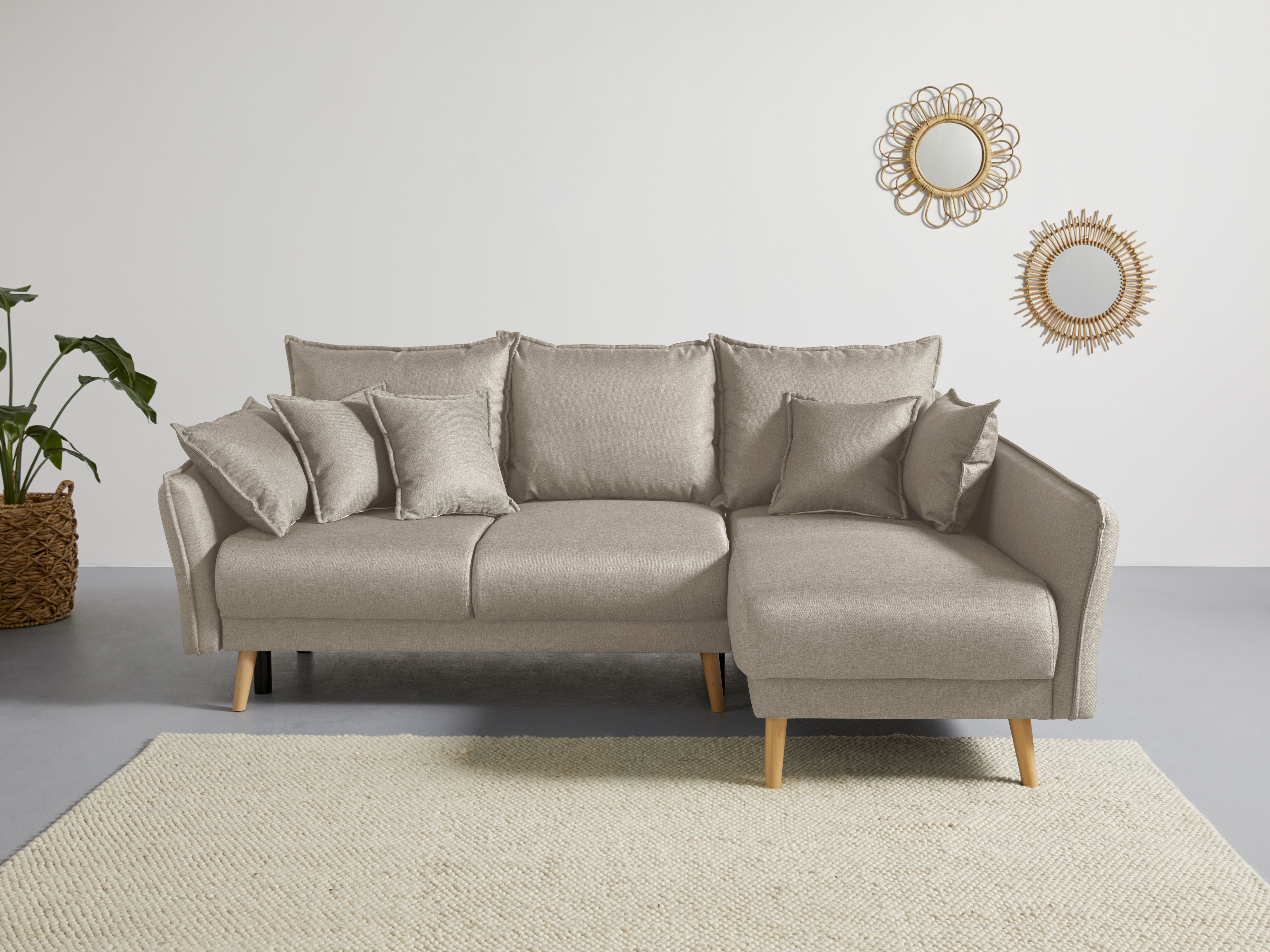 Home affaire Ecksofa "Granbo L-Form, B: 240 cm" Schlaffunktion, Bettkasten, Taschen & 5 Zierkissen, Federkern