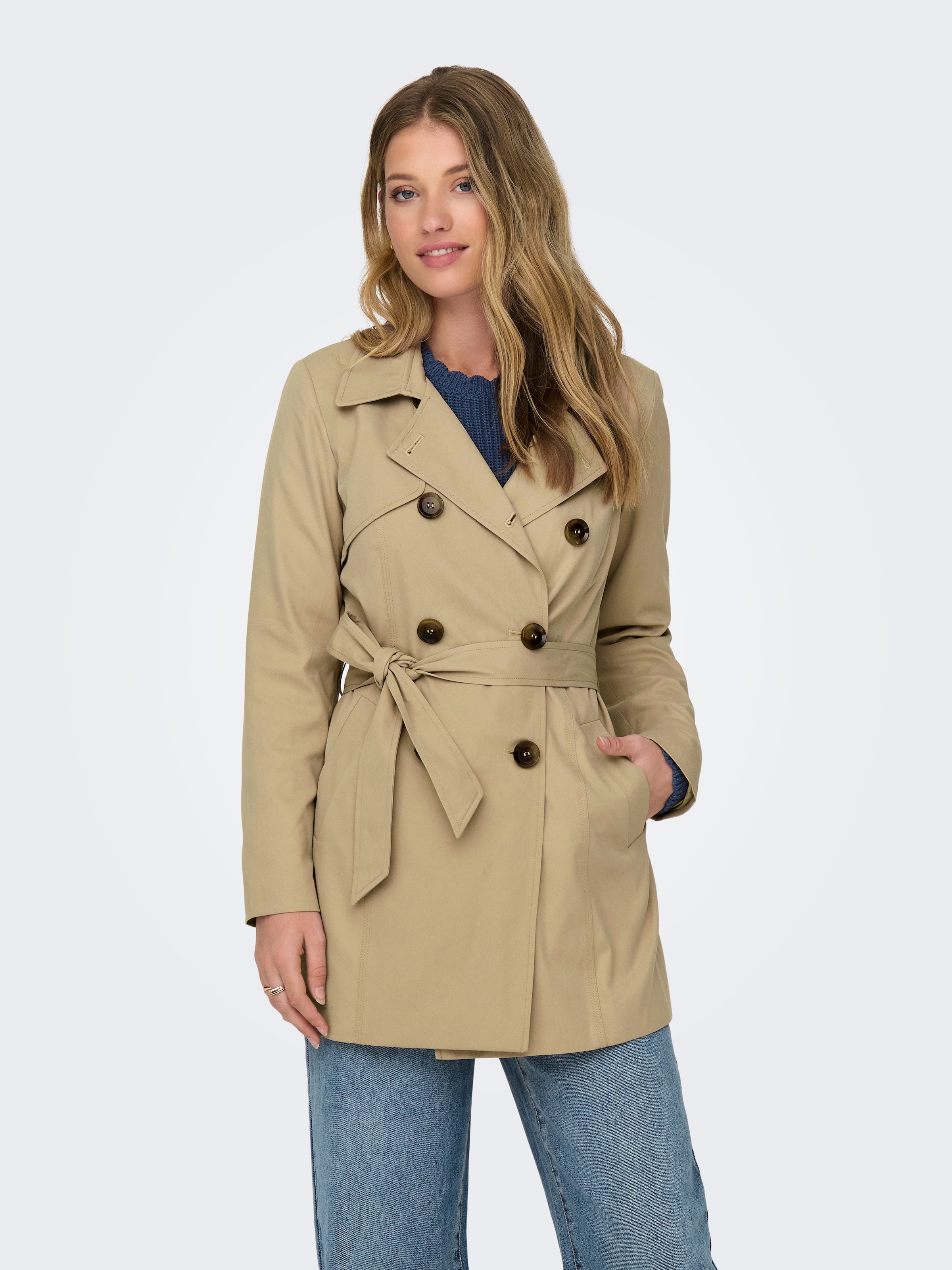 ONLY Trenchcoat »ONLVALERIE TRENCHCOAT OTW NOOS« Kunstfaser, doppelreihig mit Gürtel