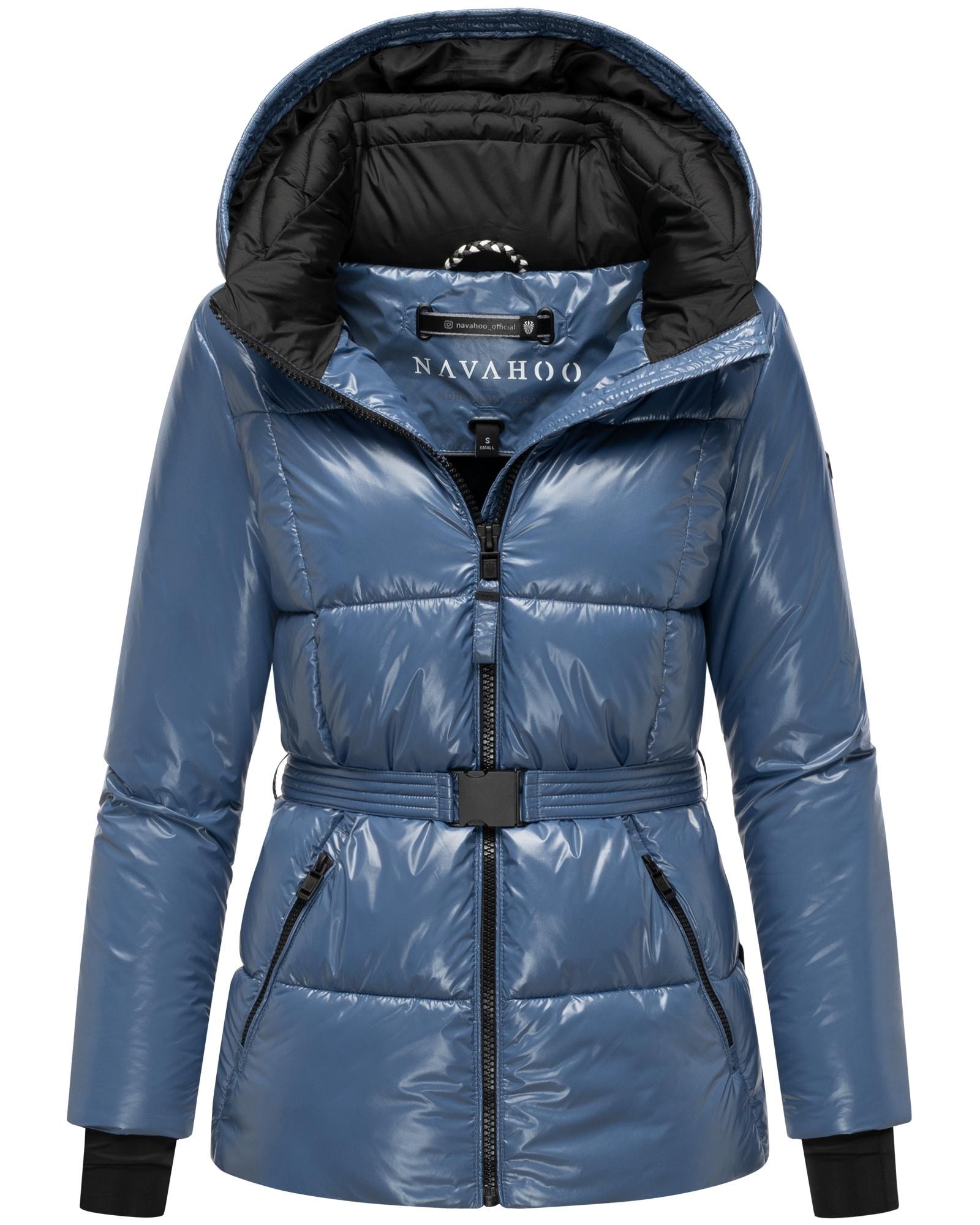 Navahoo Steppjacke »Eisglanz 14« mit Kapuze Glänzende Damen Winterjacke mit Taillengürtel