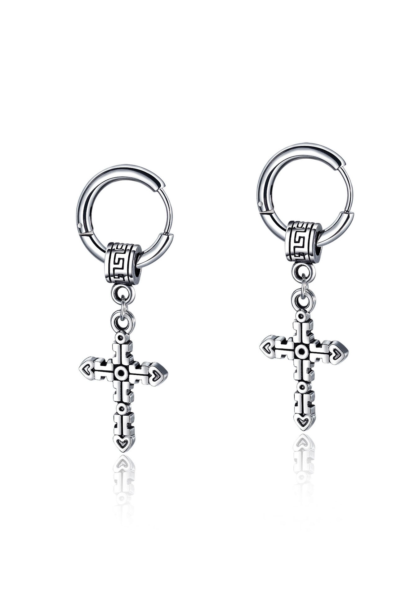 Paar Creolen FIRETTI "Schmuck Geschenk Kreuz", silber (edelstahlfarben), Ohrringe, Damen, 17mm, Edelstahl, Einhänger abnehmbar