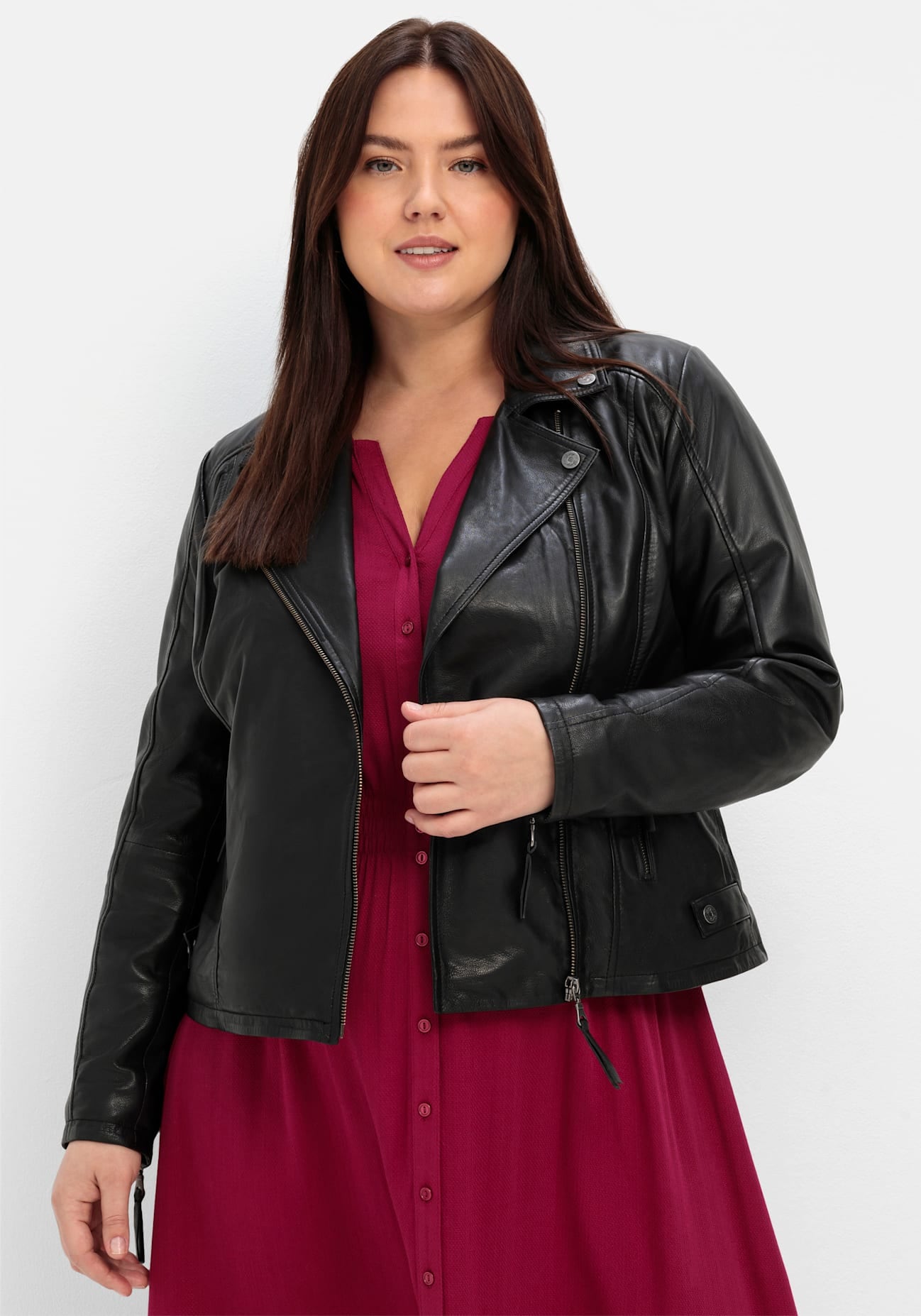 Sheego Lederjacke, ohne Kapuze günstig online kaufen