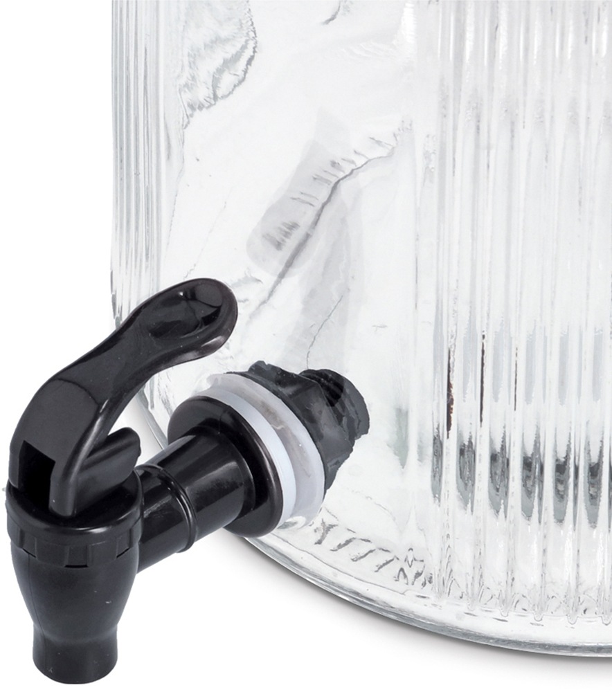 Thumbnail - Zeller Present Getränkespender "Glas mit Zapfhahn, Glas/Metall" vielfältig einsetzbar, 3900 ml, Riffeloptik