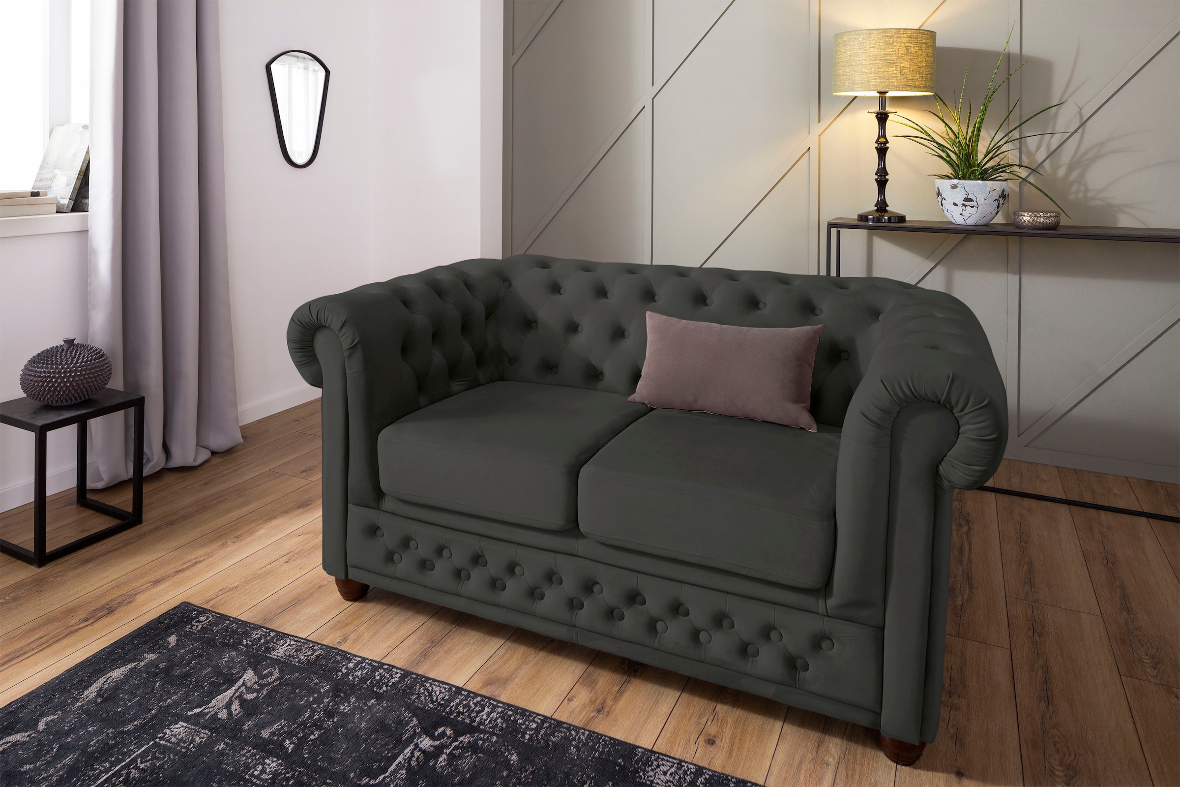 Home affaire Chesterfield-Sofa "New Castle", mit hochwertiger Knopfheftung in Chesterfield-Design, B/T/H: 148/86/72