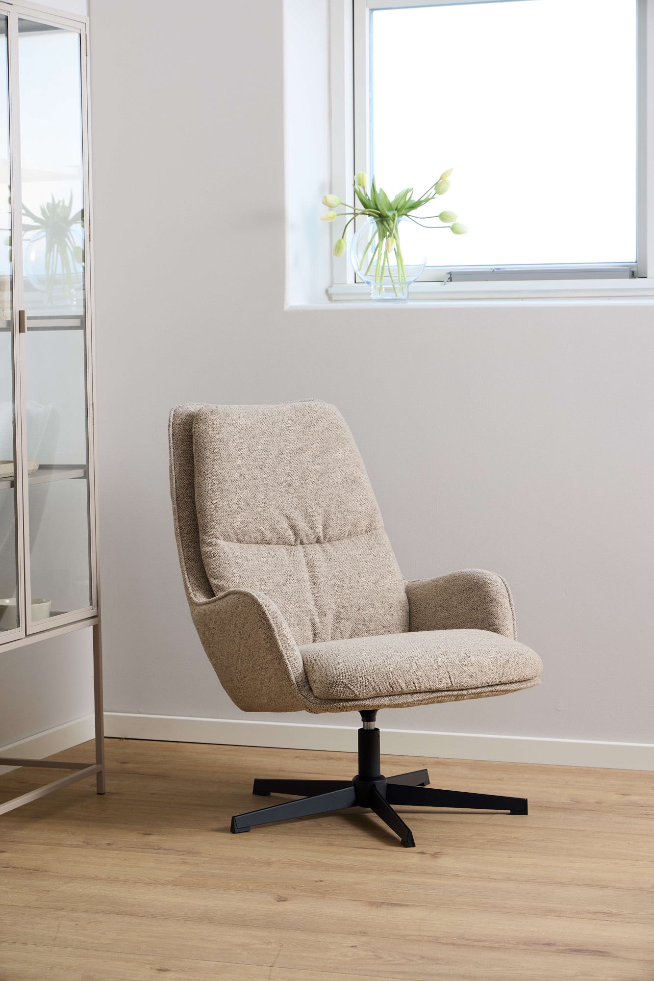 ACTONA GROUP Loungesessel »Bosley«, Loungestuhl, Boucle beige, 5Stern Gestell, Drehfunktion, 72x84x93cm