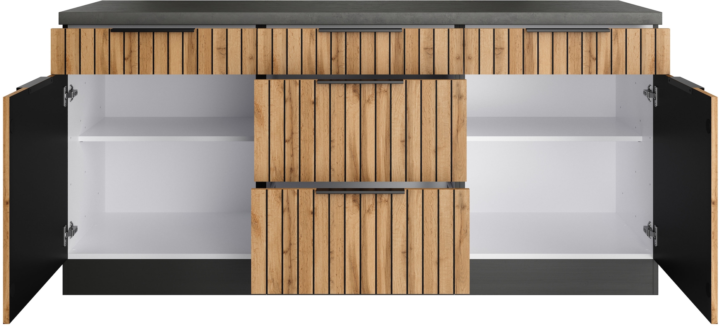 KOCHSTATION Unterschrank »KS-Lagos«, Breite 180 cm, 2 Türen, 2 Auszüge, 3 Schubkästen
