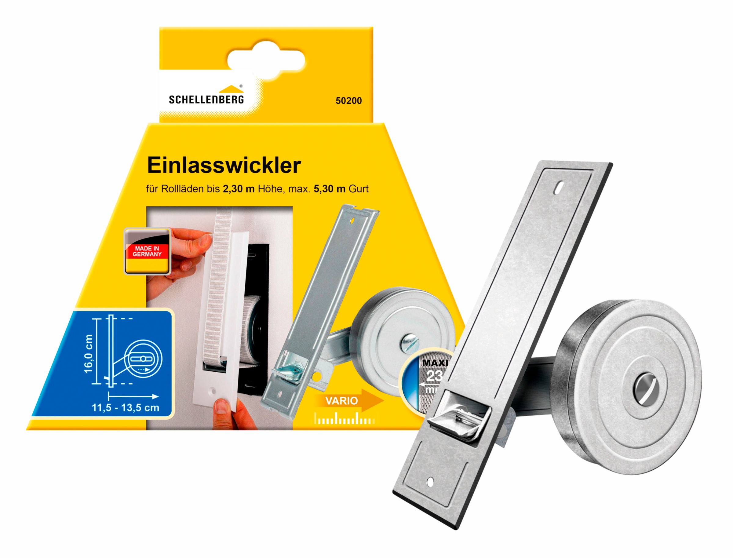 SCHELLENBERG Einlass-Gurtwickler "für das Rollladensystem Maxi, Lochabstand 16 cm, Unterputz-Montage", 1 Stk., silber, Gurtwickler, für
