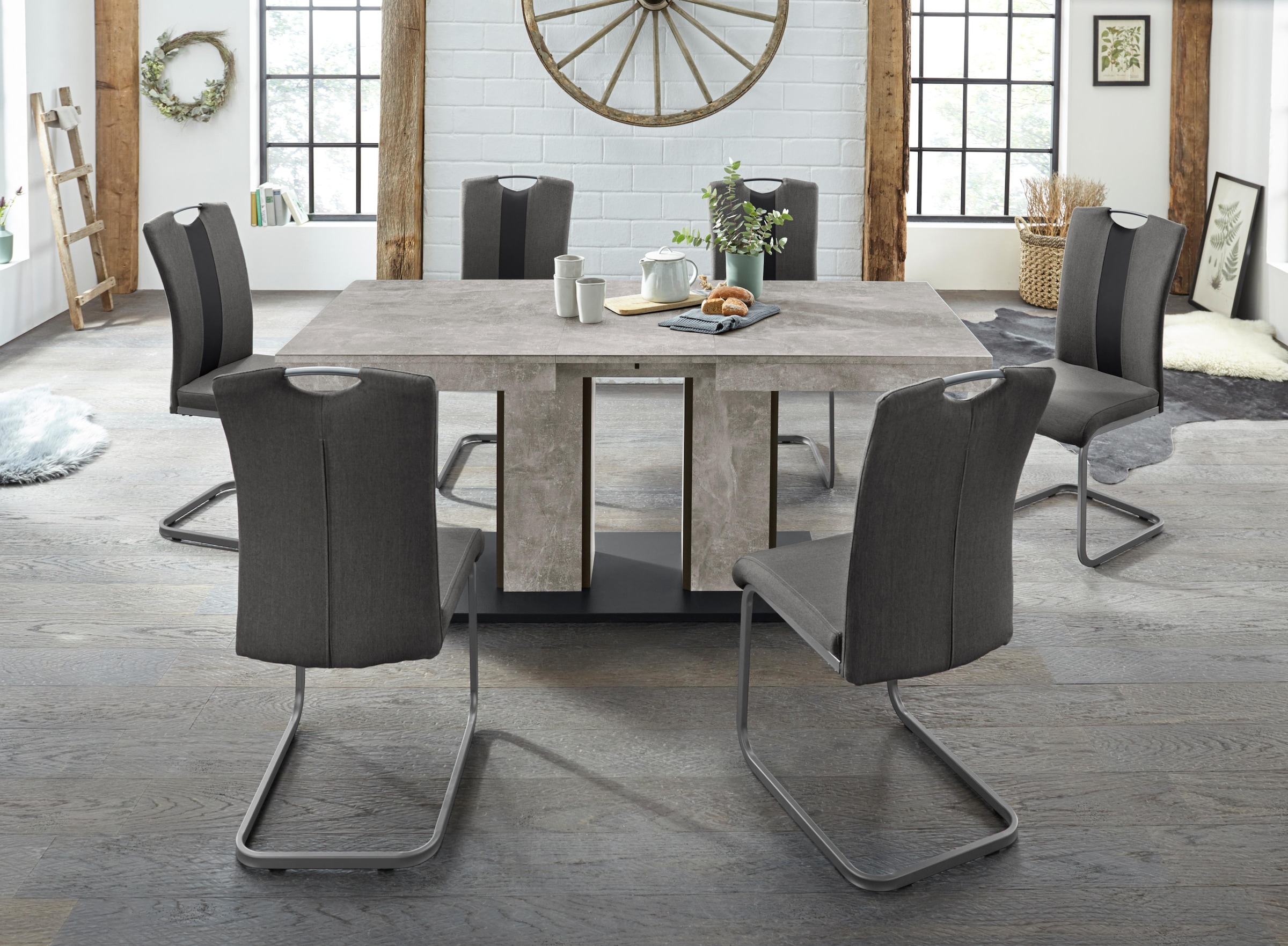 Stühlen »ROSE«, BAUR 5 cm | Tisch aus HELA tlg.), einem und Essgruppe (Set, 140-180 4 bestellen bestehend