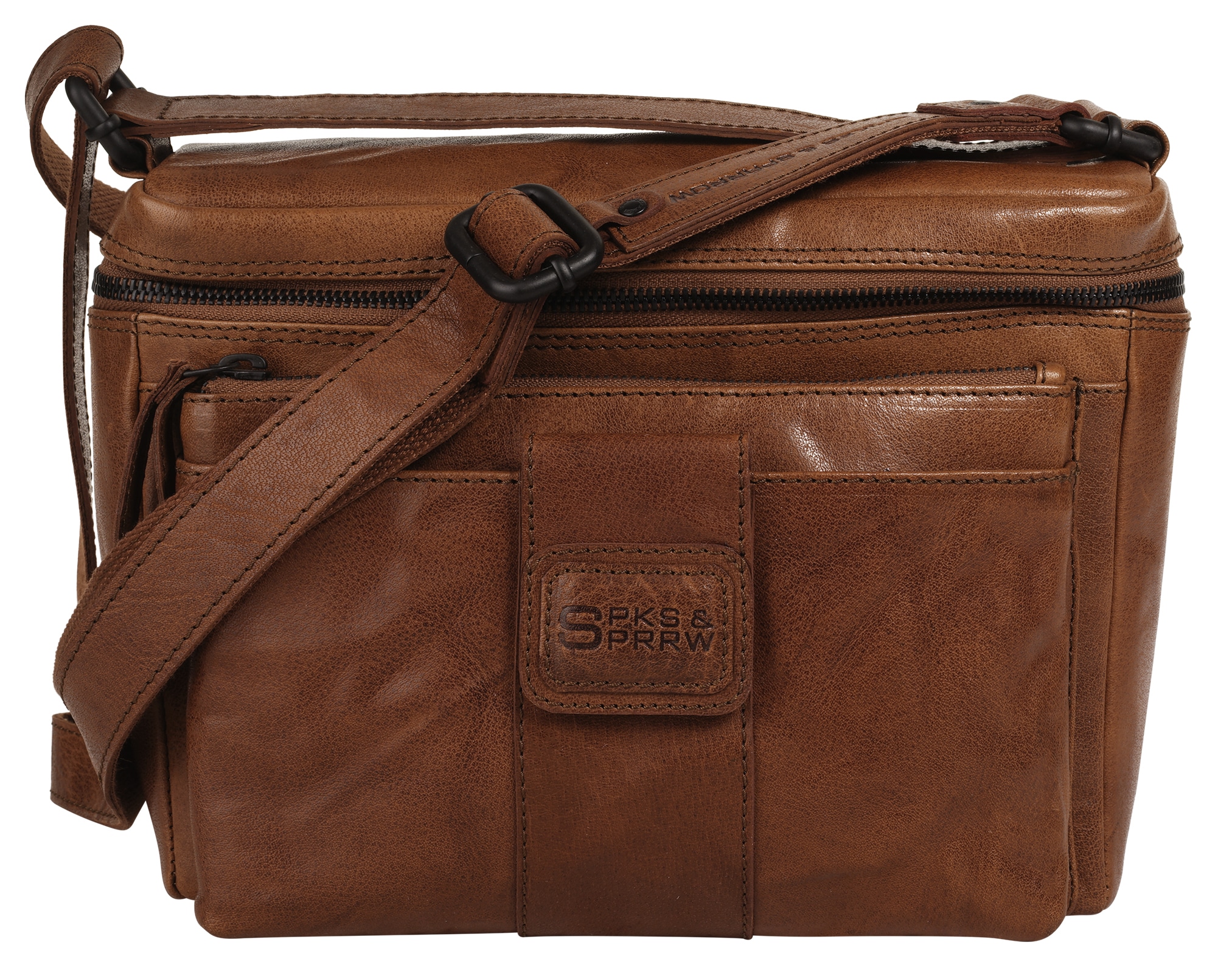 Umhängetasche SPIKES & SPARROW, Damen, Gr. B/H/T: 23cm x 19cm x 8cm onesize, braun (cognac), Leder, Taschen Umhängetasche, echt Leder