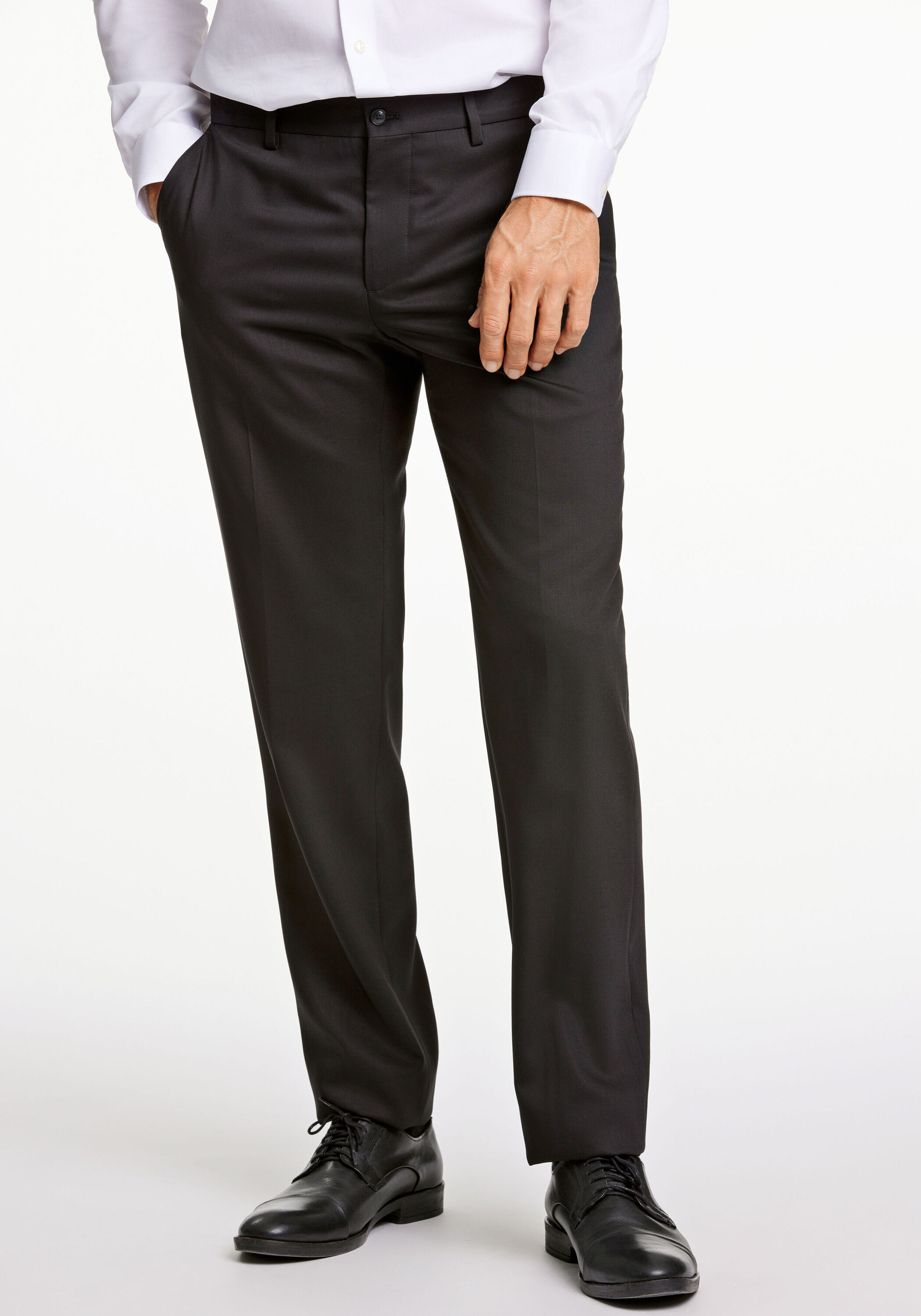 Anzughose LINDBERGH "Anzughose Modern Fit", Herren, Gr. 48, schwarz, Obermaterial: 54% Polyester, 44% Wolle, 2% Elasthan; Futter: 95% Polyester, 5% Elasthan, meliert, normal, Hosen Anzughose