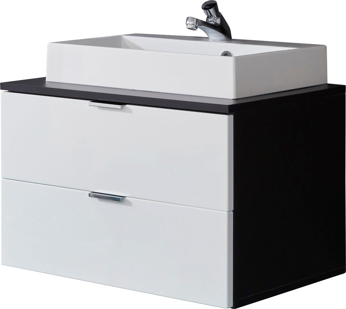 Thumbnail - welltime Waschtisch "Cervio" 2 Stk. tlg. Waschbeckenunterschrank mit Metallgriffen und Mineralguss-Waschbecken