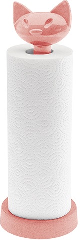 KOZIOL Küchenrollenhalter "MIAOU", B:13cm H:37cm L:13cm, orange, Küchenrollenhalter, 100% recycelbar, aus biozirkulärem Kunststoff + FSC Holz