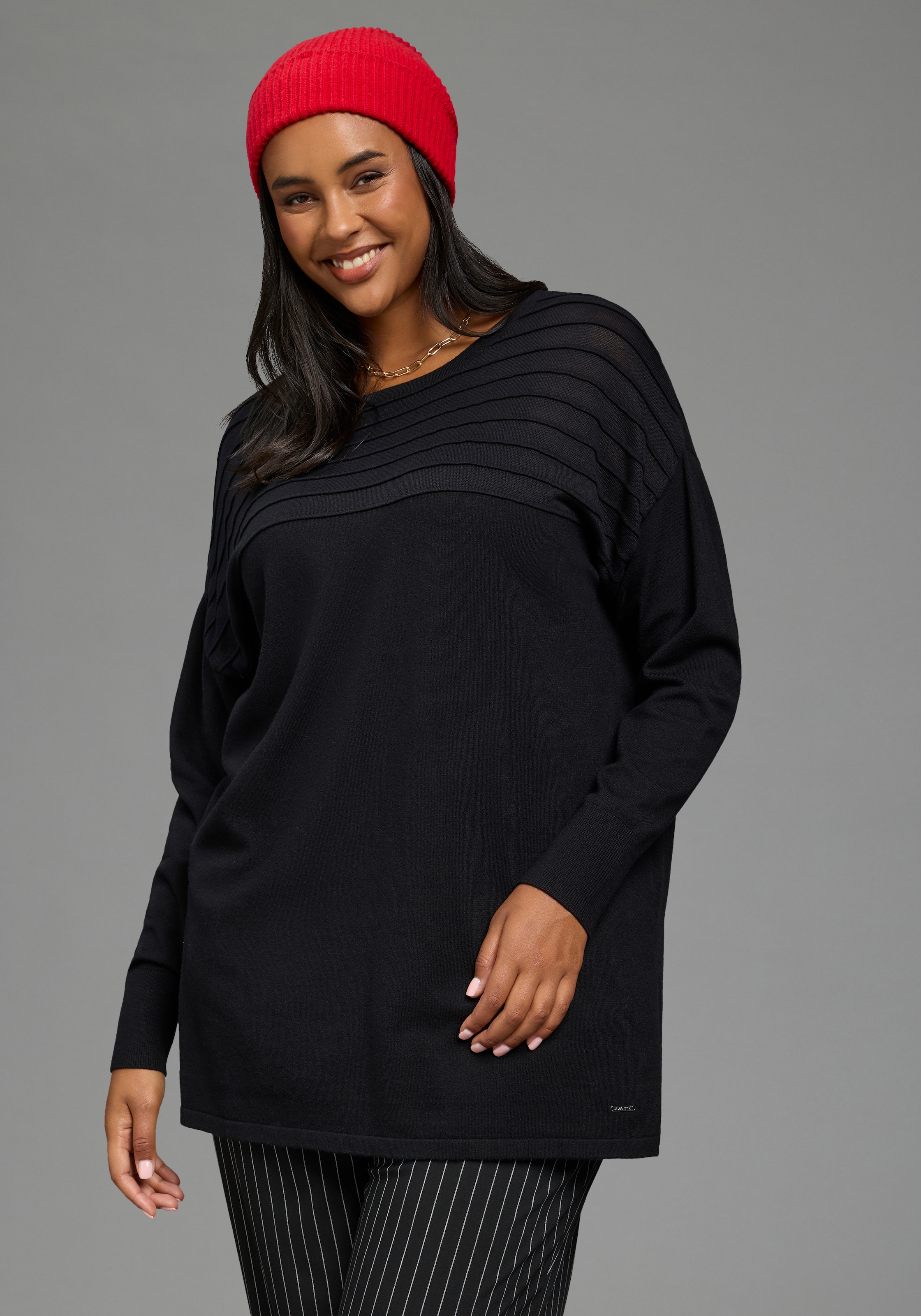 Laura Scott CURVE Strickpullover "Große Größen" auch in großen Größen, weite Passform, po-bedeckende Länge
