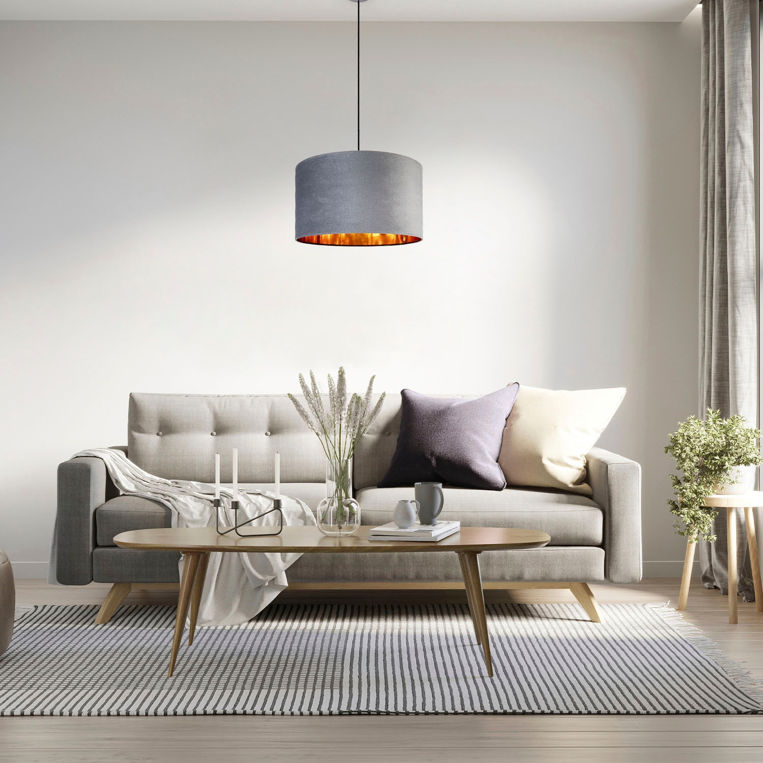 Paco Home Pendelleuchte »Hugo uni Color«, Leuchtmittel E27 | ohne Leuchtmittel, Wohnzimmer Lampenschirm aus Velour Unifarben Deko E27 Kabel 1,5m