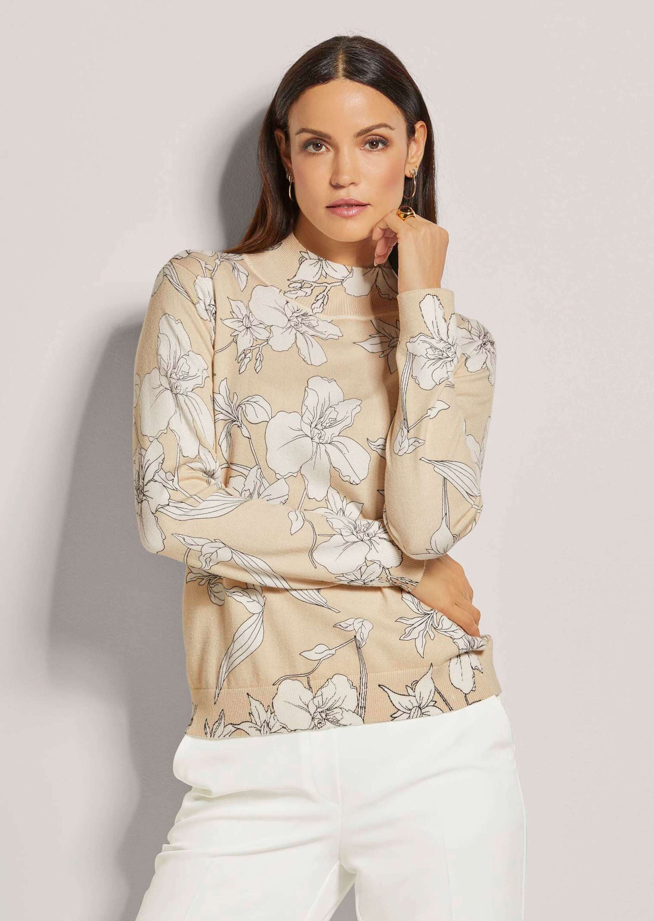 MADELEINE Longpullover »Pullover Feinstrick-Pullover mit Unikat-Print«