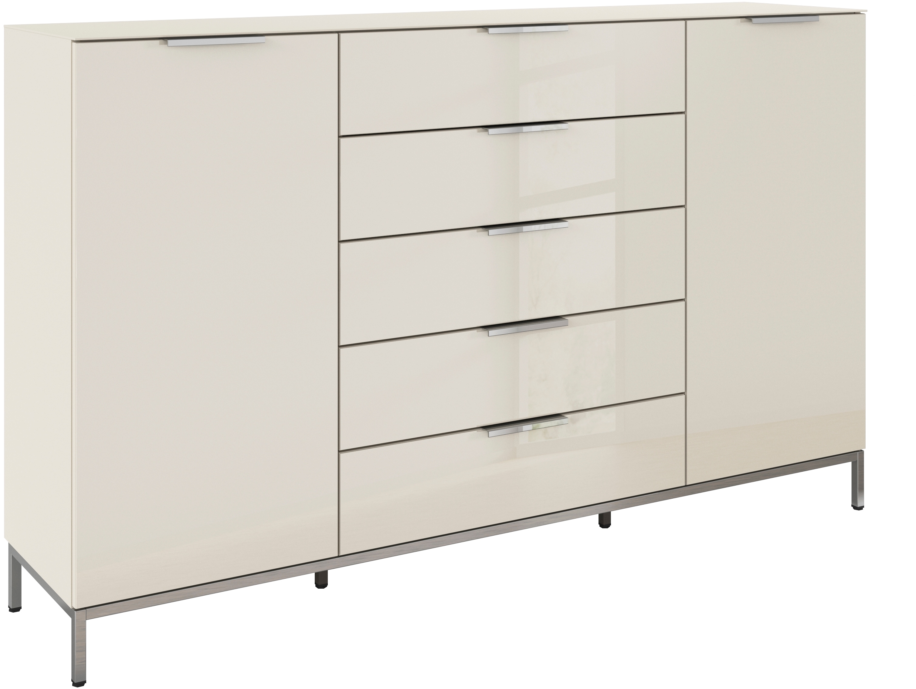 rauch "Kommode Türkommode Sideboard Kombikommode FLIPP mit Glasfront" Breite 160/180 cm mit 4 Einlegeböden, 2-türig, 5 Schubladen, Soft-Close, Oberboden und Front Glas, 2 Breiten
